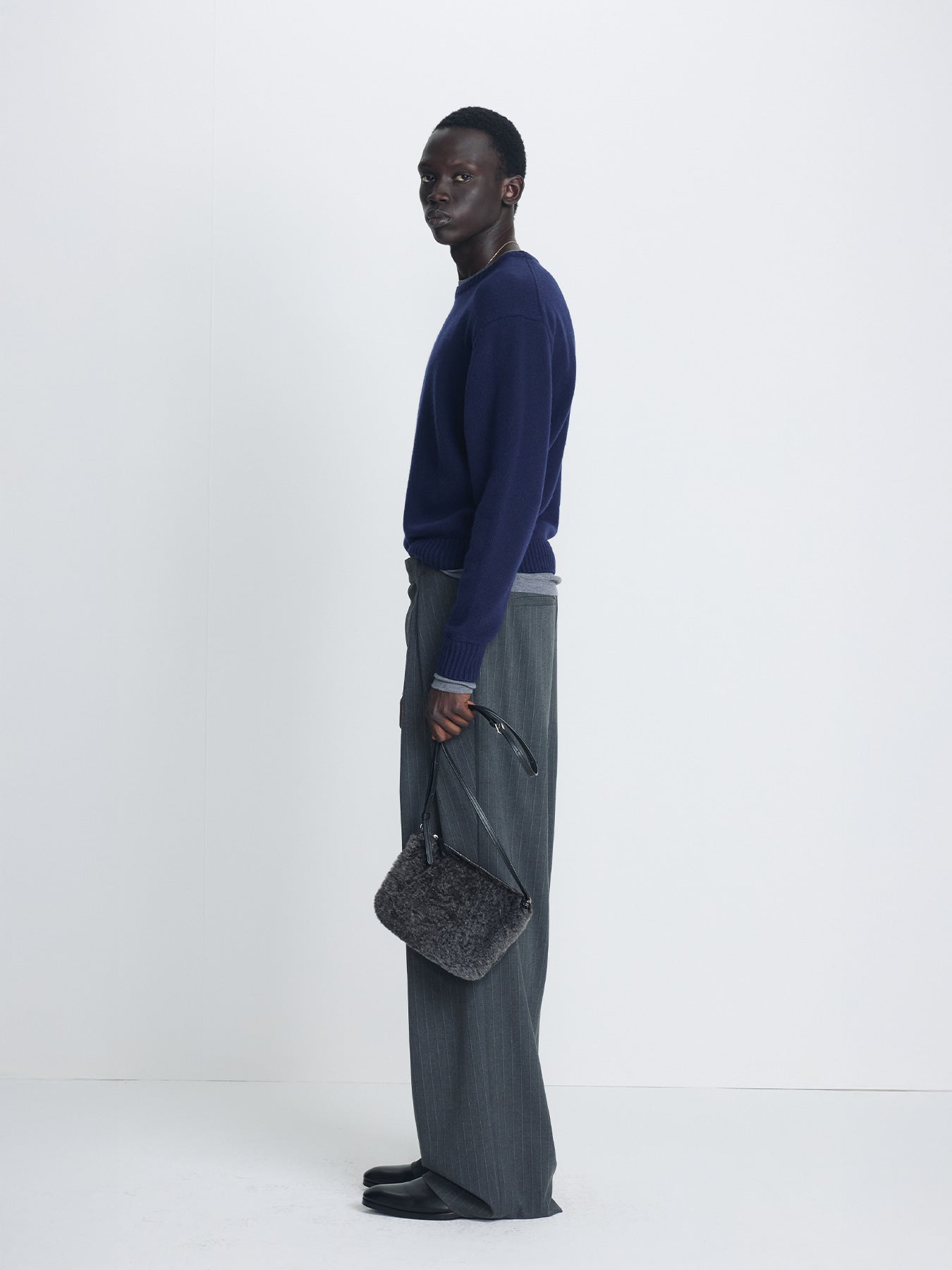 Tonywack - Cross Tuck Wide Trousers (Grey Pinstripe) product image 3 | TRAB K-Fashion Australia