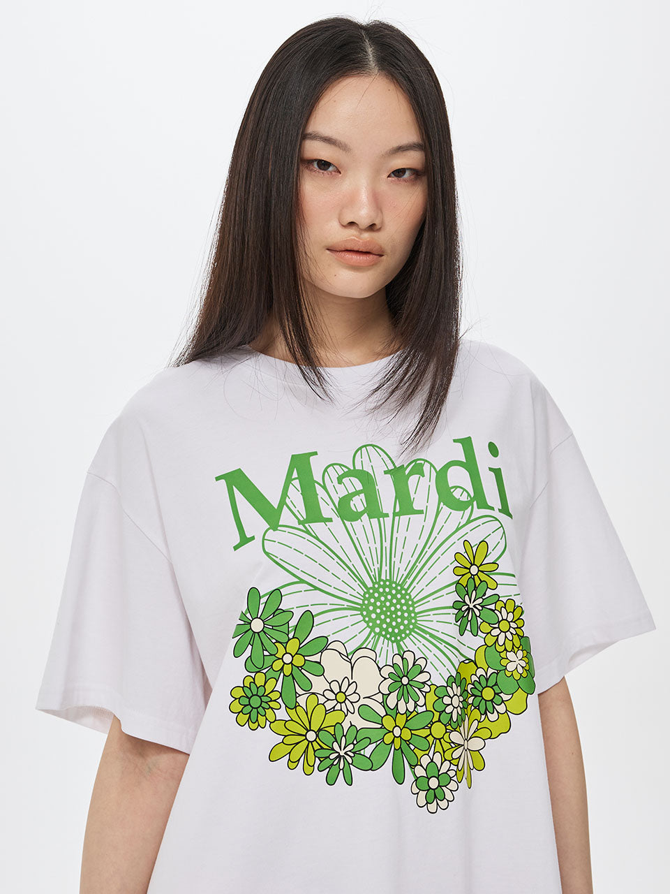 Mardi Mercredi - Unisex Tshirt Flowermardi Jardin Vvd (White Green) product image 1 | TRAB K-Fashion Australia