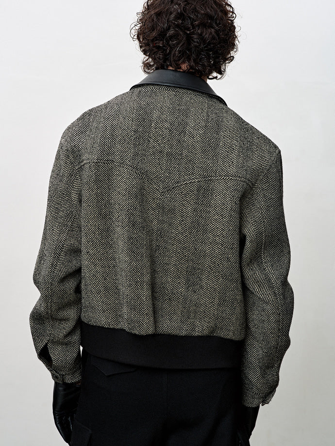 Tonywack - Leather Trim Wool Herringbone Blouson (Black Ecru Herringbone) product image 8 | TRAB K-Fashion Australia