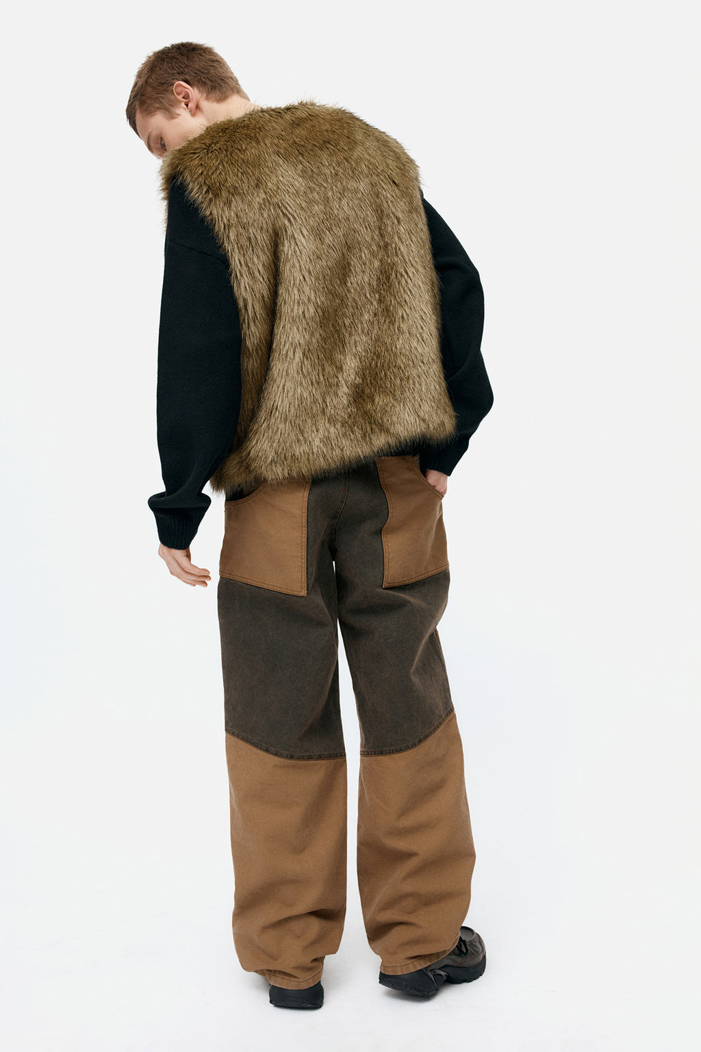 Andersson Bell - Patchwork Carpenter Wide-Leg Jeans (Brown) product image 2 | TRAB K-Fashion Australia