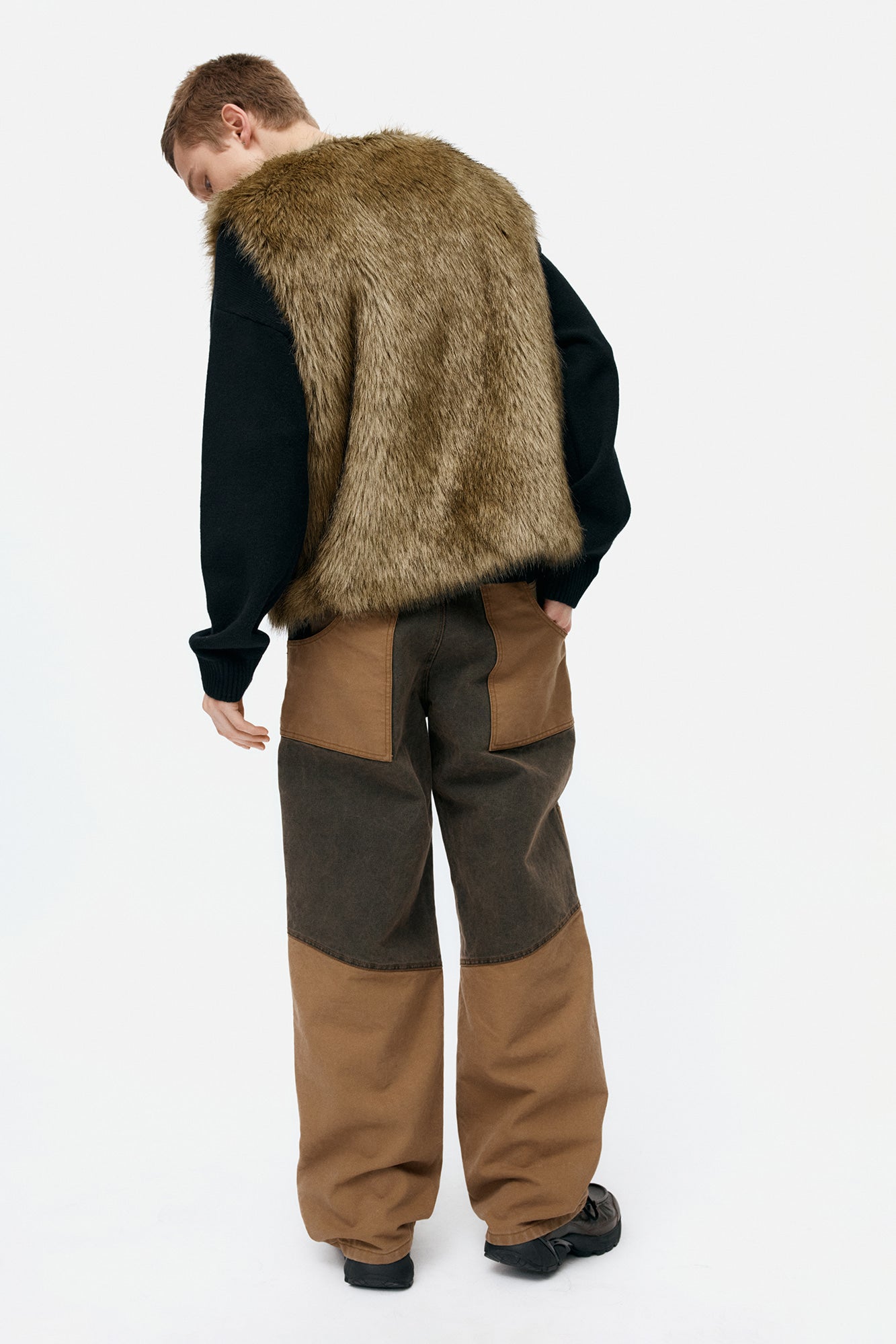 Andersson Bell - Patchwork Carpenter Wide-Leg Jeans (Brown) product image 2 | TRAB K-Fashion Australia