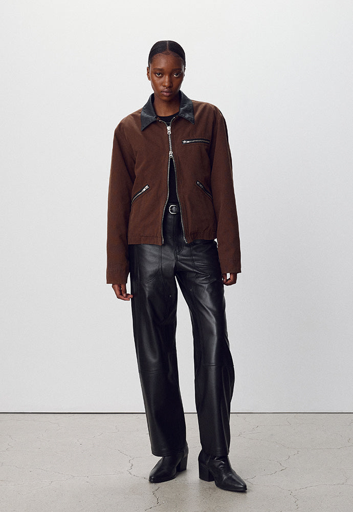 Tonywack - Leather Collar Garment-Washed Zip Work Jacket (Brown) product image 1 | TRAB K-Fashion Australia