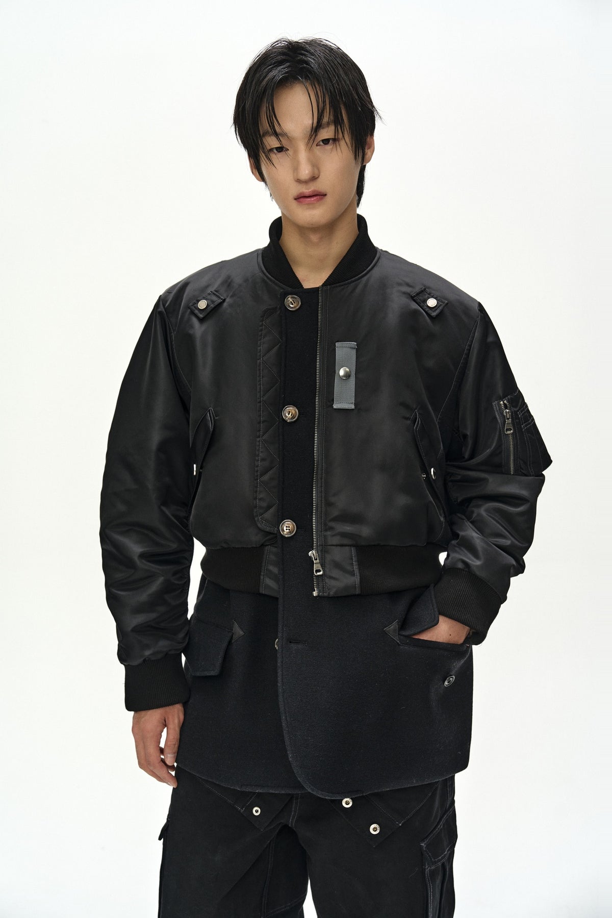 Andersson Bell - Unisex Deconstructed Layered Bomber Coat (Black) product image 8 | TRAB K-Fashion Australia
