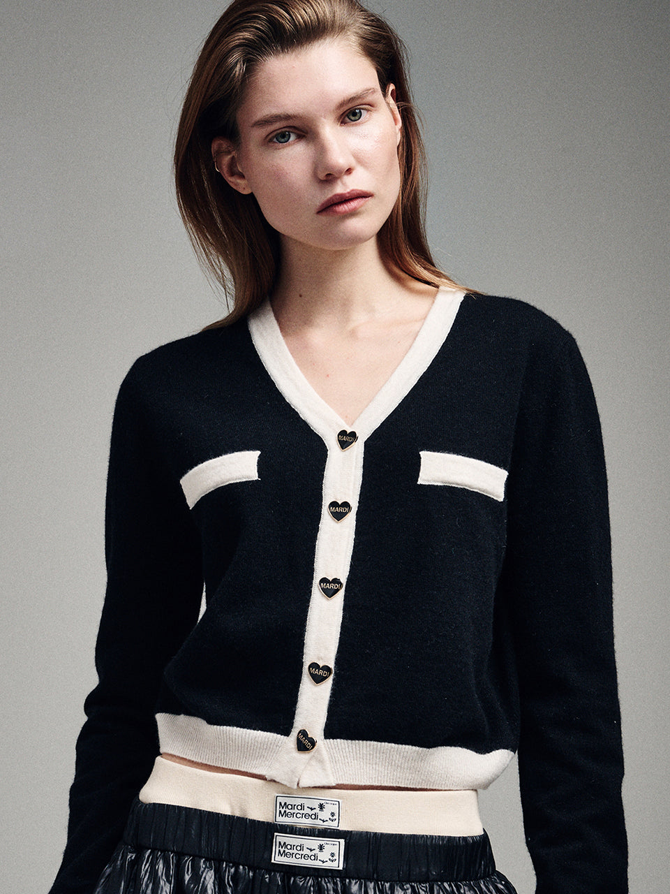 Mardi Mercredi - Cashmere Blended Cardigan Heart Button (Black) product image 1 | TRAB K-Fashion Australia