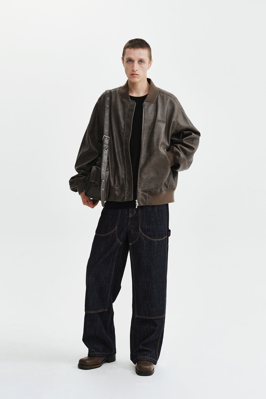 Matin Kim - Faux Leather Rib Collar Blouson (Brown) product image 10 | TRAB K-Fashion Australia
