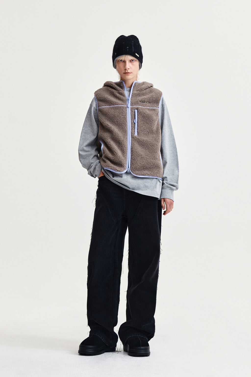 Matin Kim - Fleece Hoody Vest (Grey) product image 9 | TRAB K-Fashion Australia