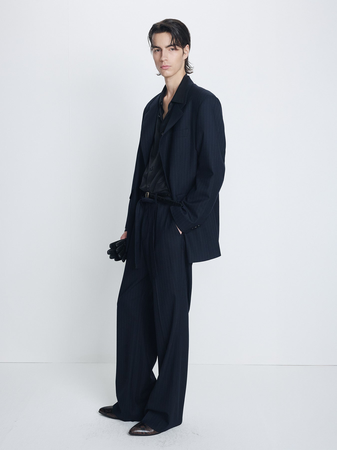 Tonywack - Pinstriped Wool Belted Trousers (Navy Pinstripe) product image 8 | TRAB K-Fashion Australia