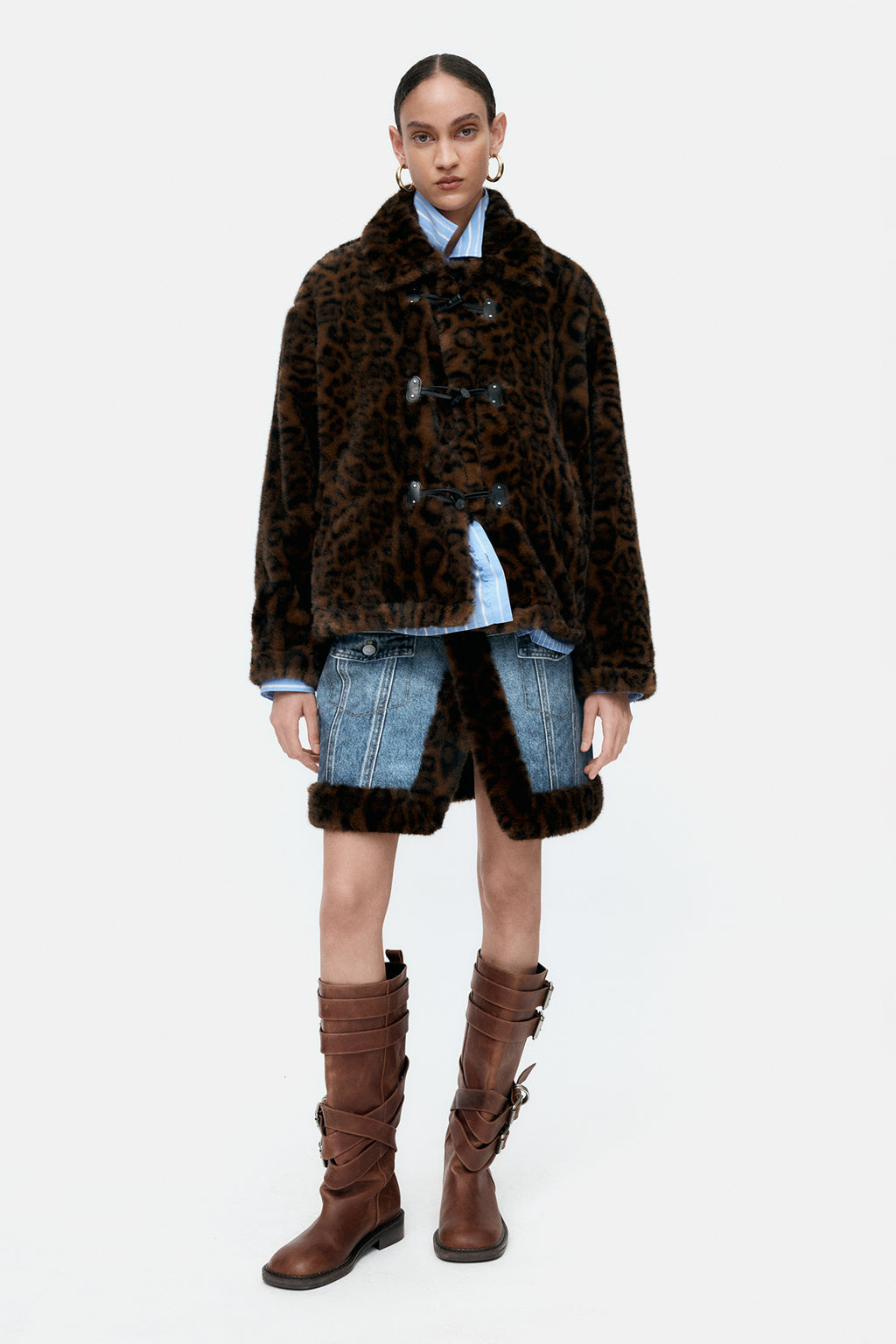 Andersson Bell - Unisex Leopard Fur Duffle Jacket (Brown) product image 9 | TRAB K-Fashion Australia