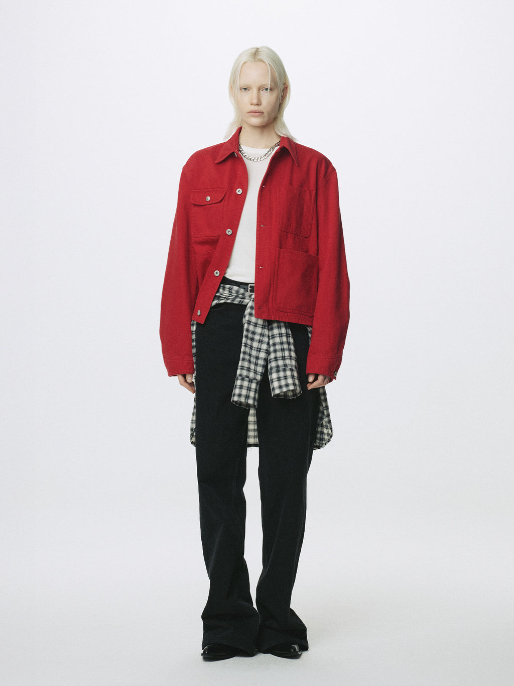 Tonywack - Slub Cotton Cropped Work Jacket (Red) product image 1 | TRAB K-Fashion Australia