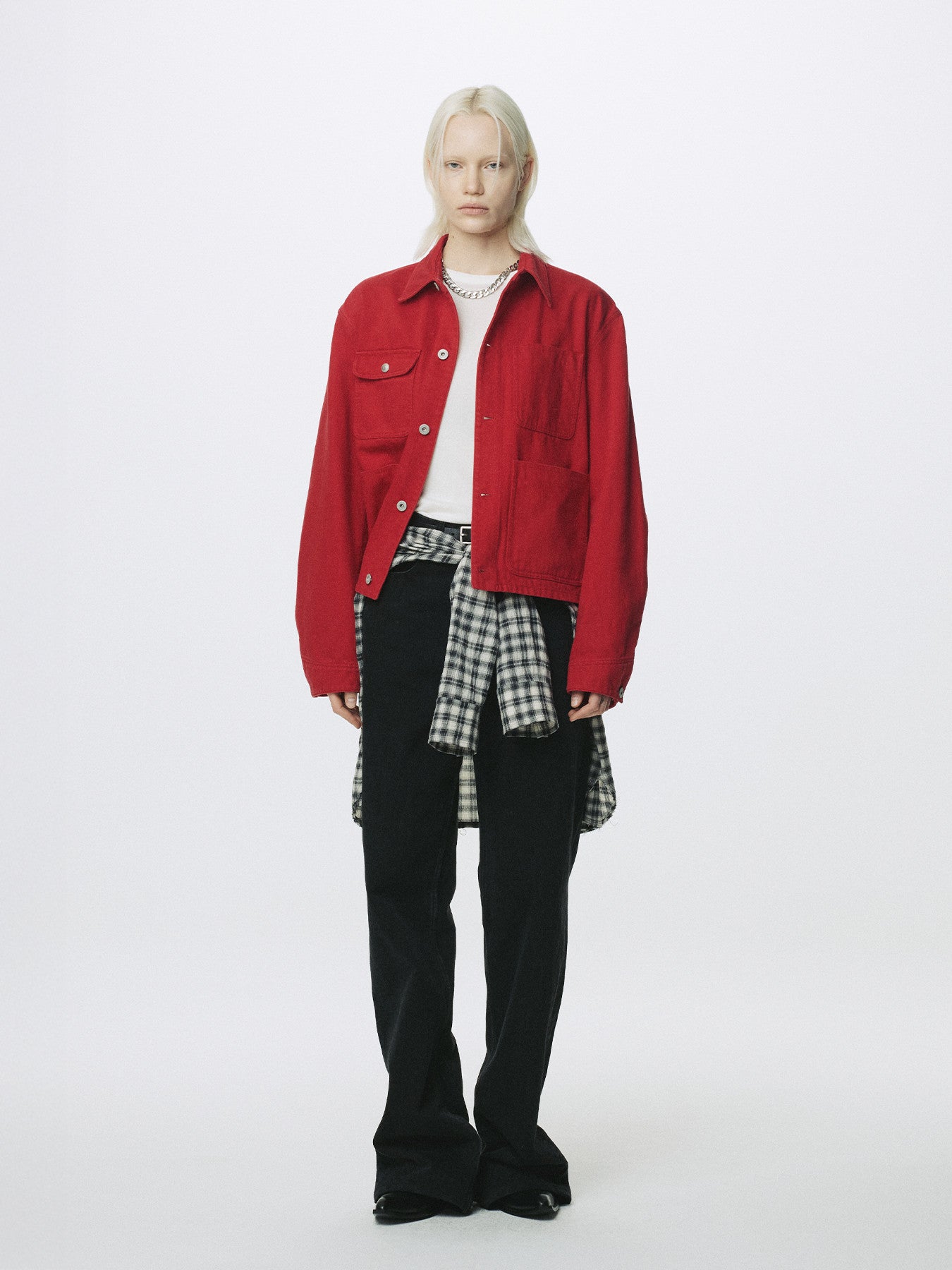 Tonywack - Slub Cotton Cropped Work Jacket (Red) product image 1 | TRAB K-Fashion Australia