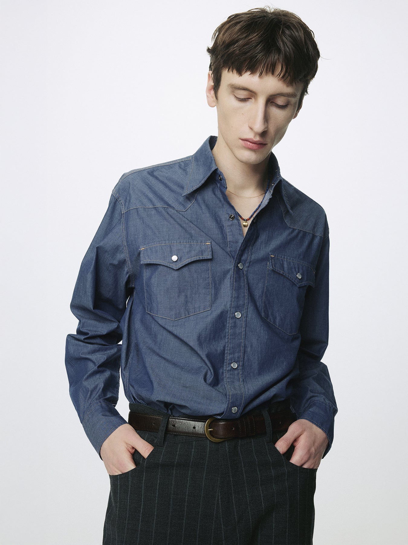 Tonywack - Washed Chambray Western Shirt Italian Fabric (Medium Indigo) product image 5 | TRAB K-Fashion Australia