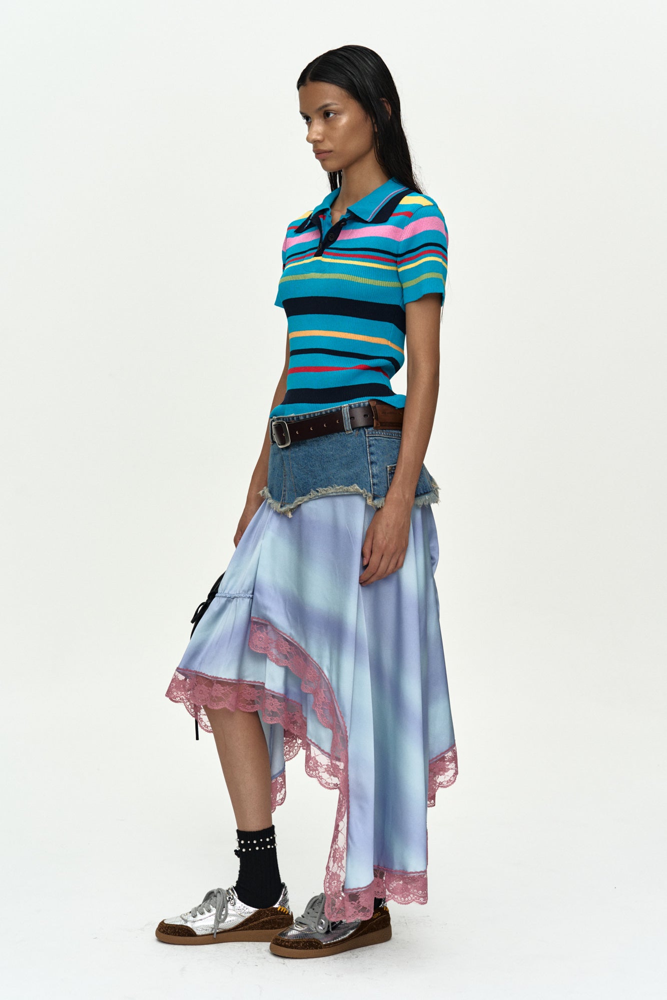 Andersson Bell - Multi-Color Stripe Knit Polo Top (Blue/Red) product image 2 | TRAB K-Fashion Australia