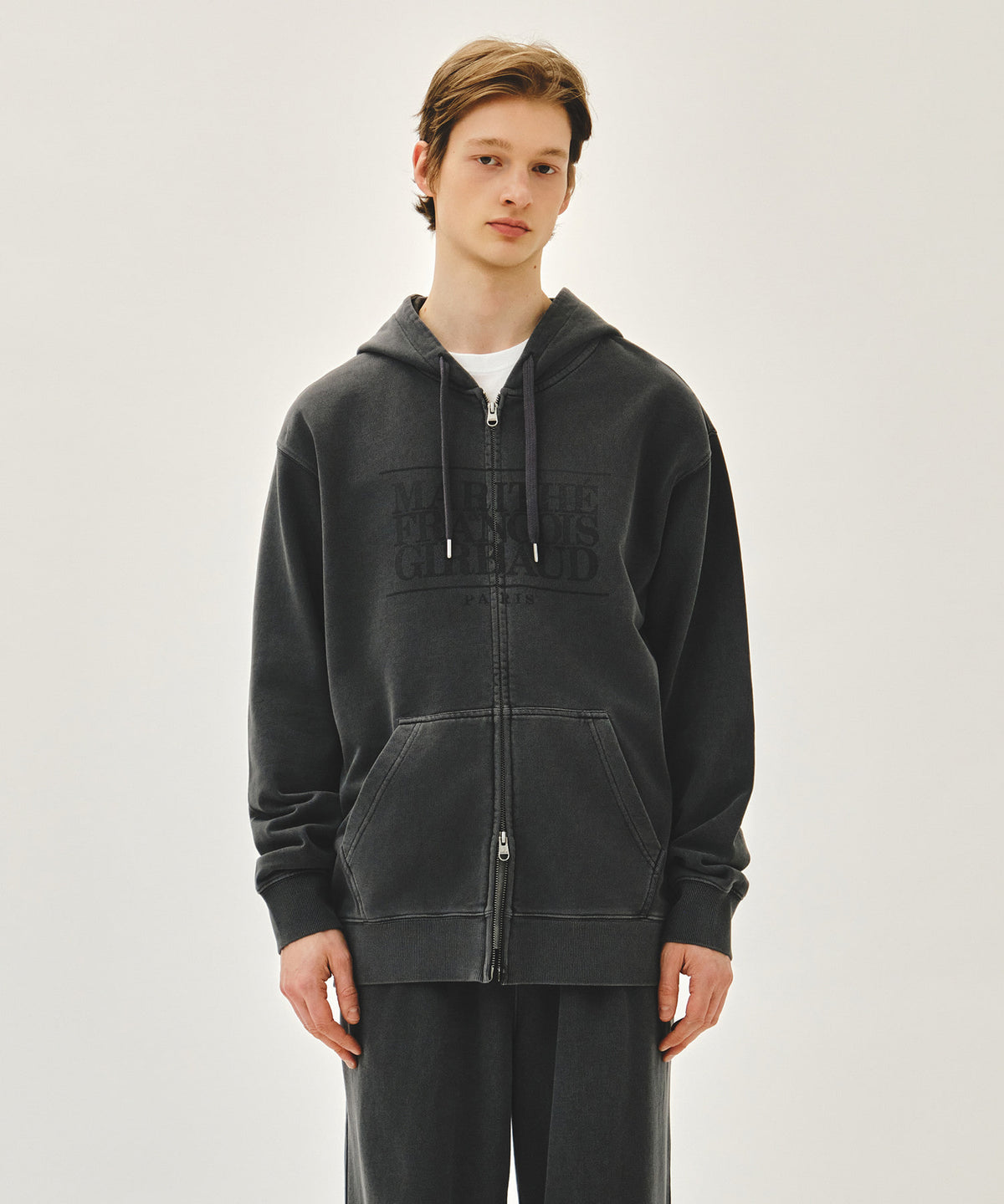 Marithe & Francois Girbaud - Classic Logo Dyeing Hoodie Zipup (Charcoal) product image 1 | TRAB K-Fashion Australia
