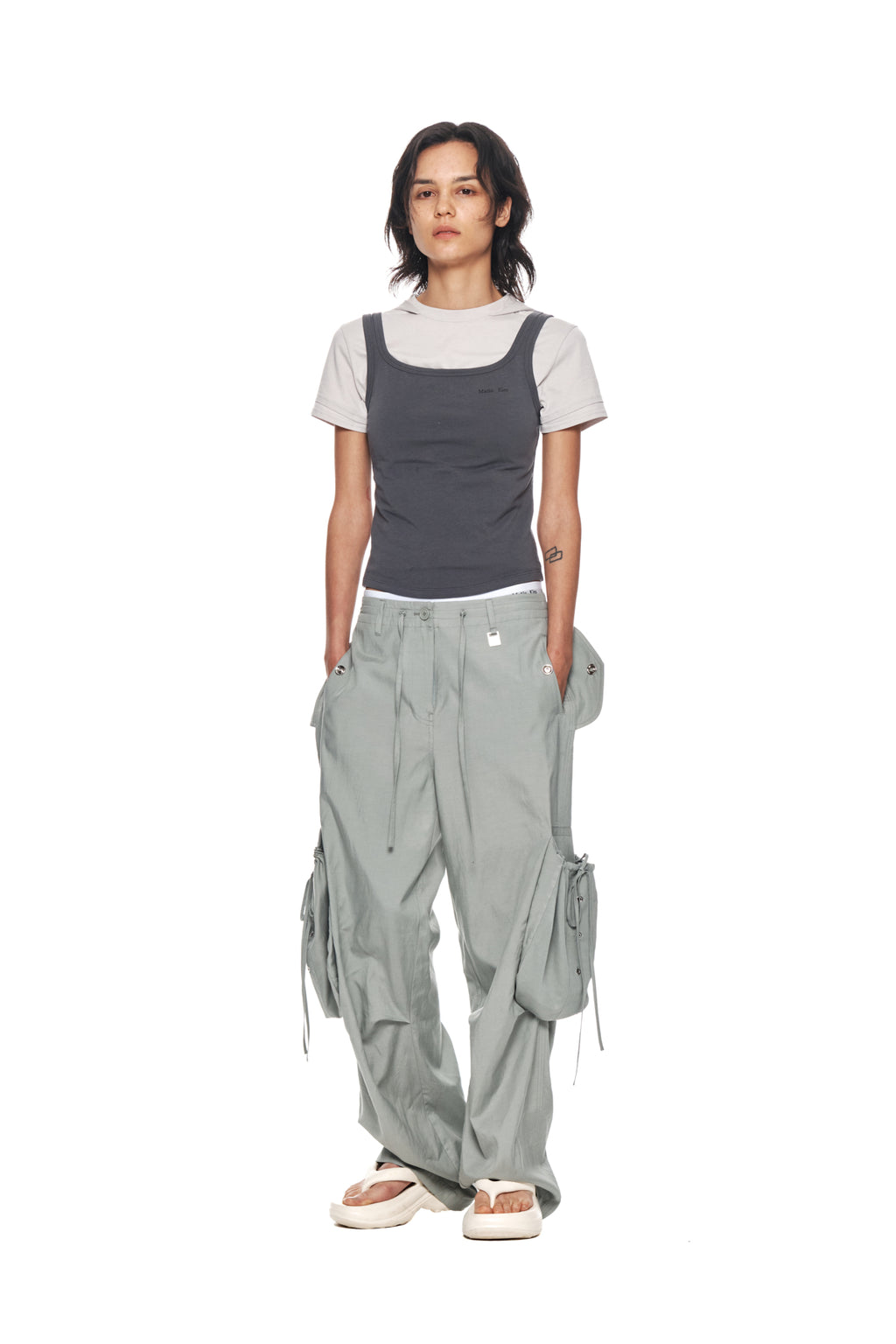 Matin Kim - String Point Big Pocket Cargo Pants (Light Khaki) product image 8 | TRAB K-Fashion Australia