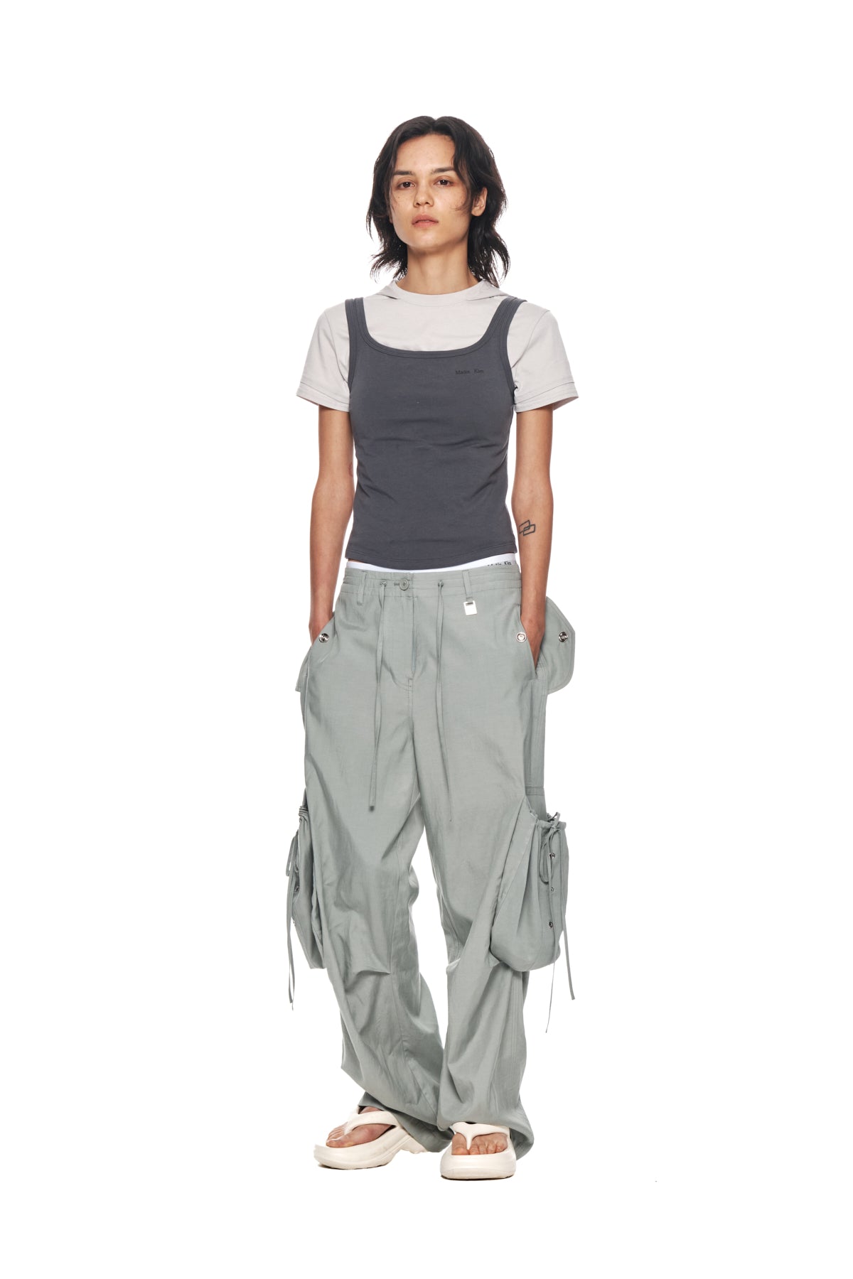 Matin Kim - String Point Big Pocket Cargo Pants (Light Khaki) product image 8 | TRAB K-Fashion Australia