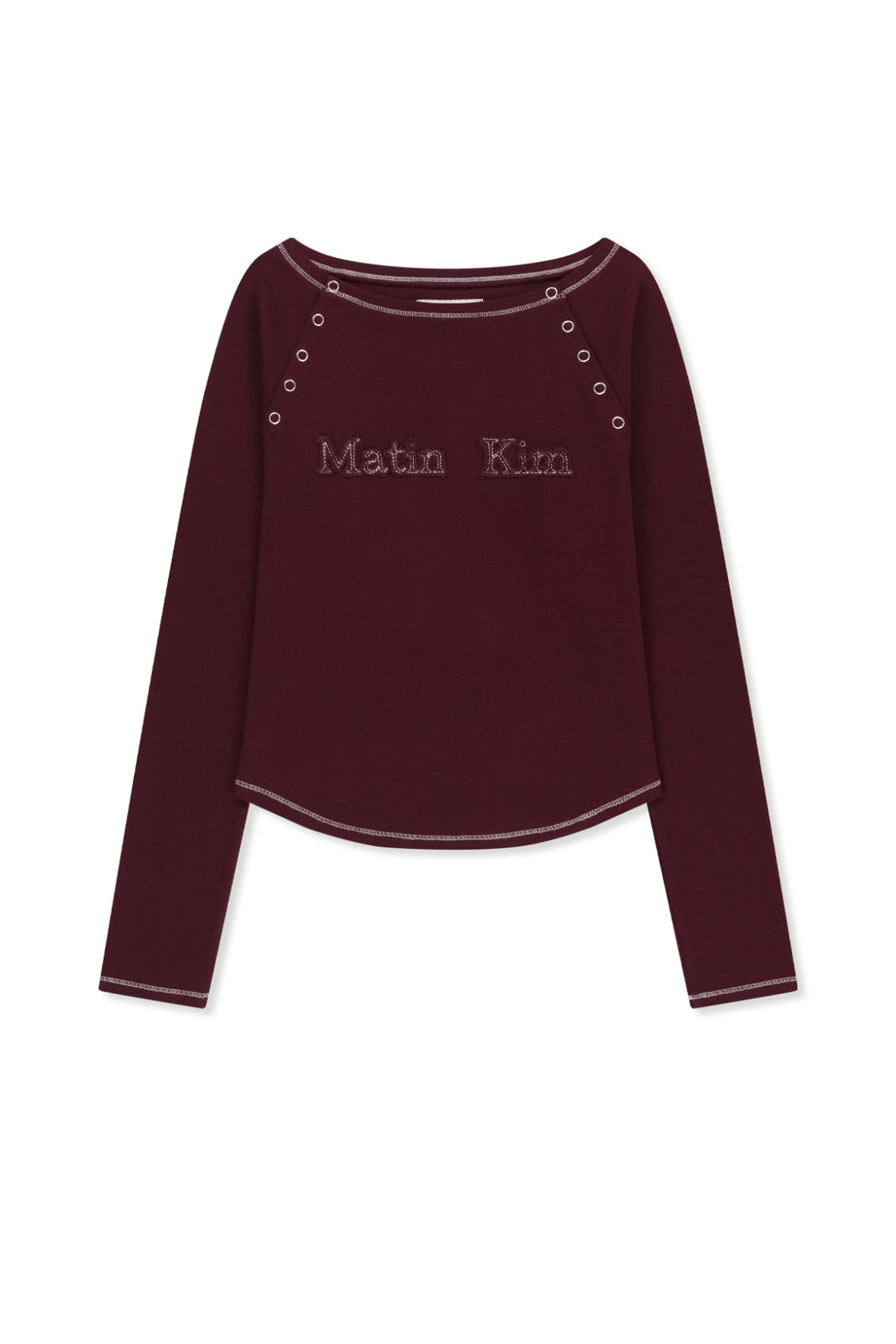 Matin Kim - Logo Applique Button Detail Raglan Top (Wine) product image 1 | TRAB K-Fashion Australia