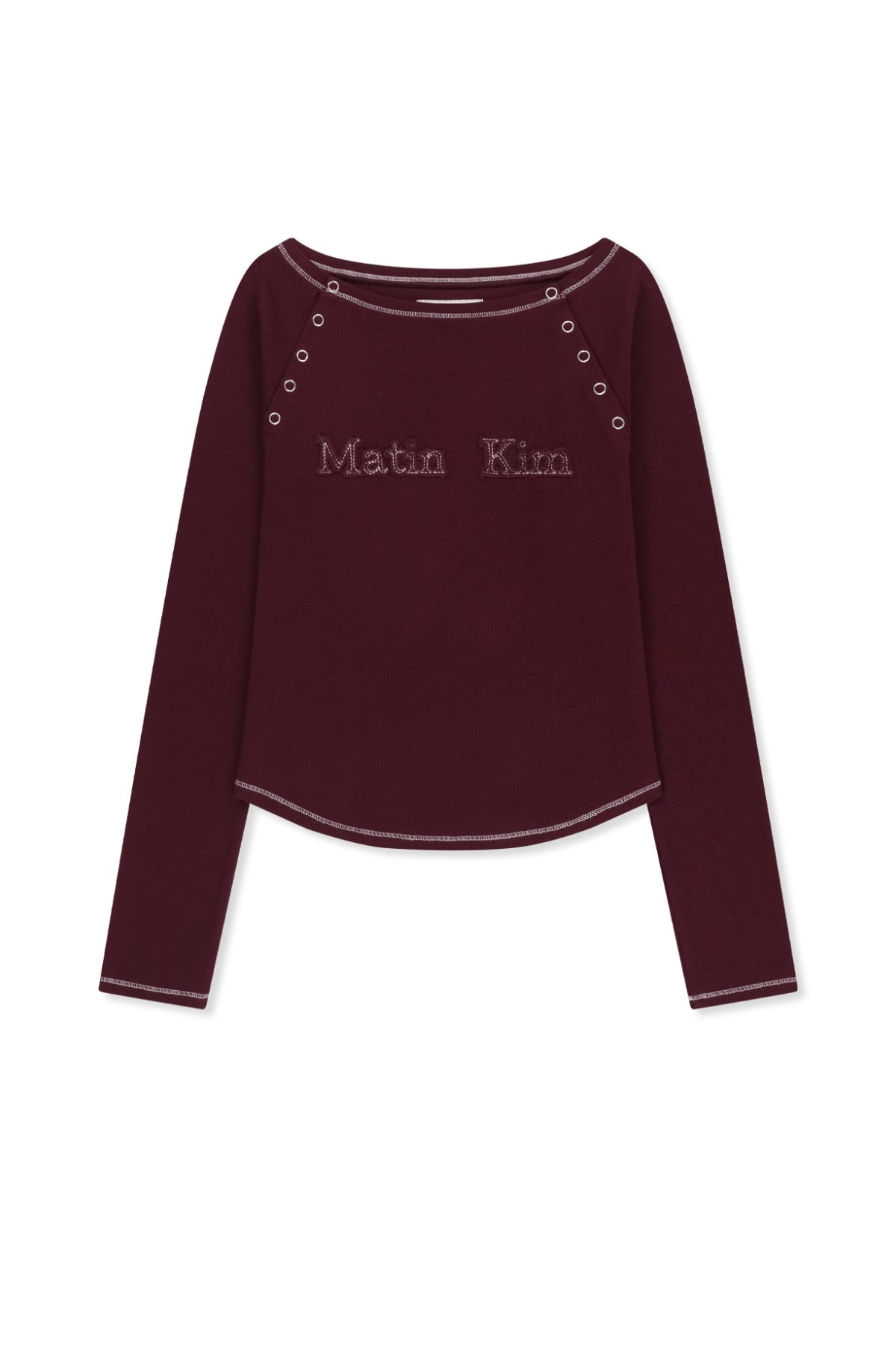 Matin Kim - Logo Applique Button Detail Raglan Top (Wine) product image 1 | TRAB K-Fashion Australia