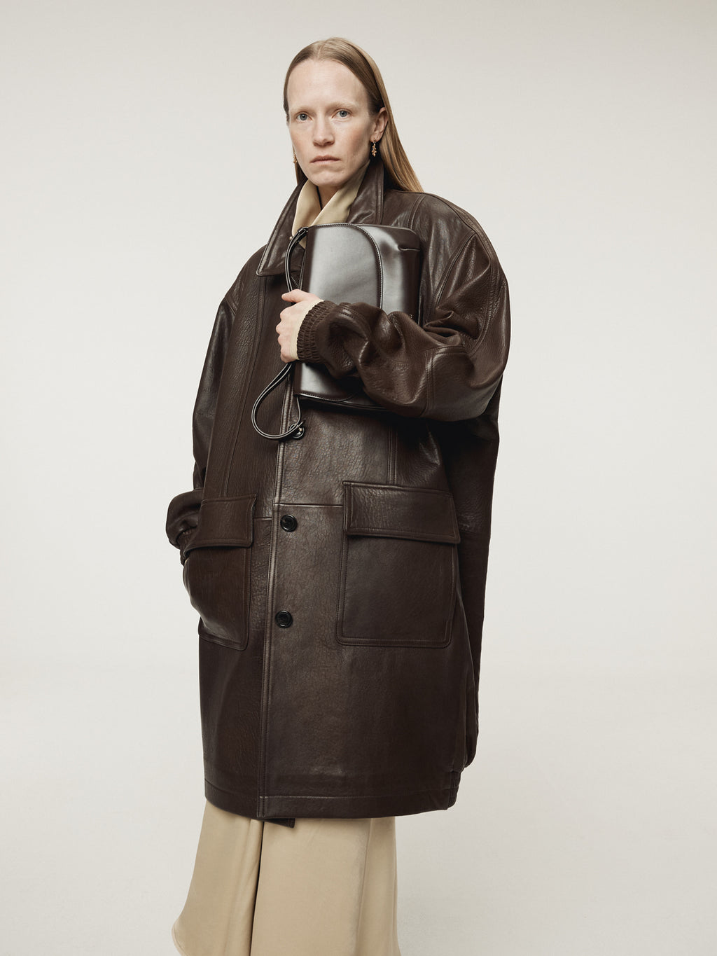 Recto - Oversized Leather Coat (Dark Brown) product image 7 | TRAB K-Fashion Australia