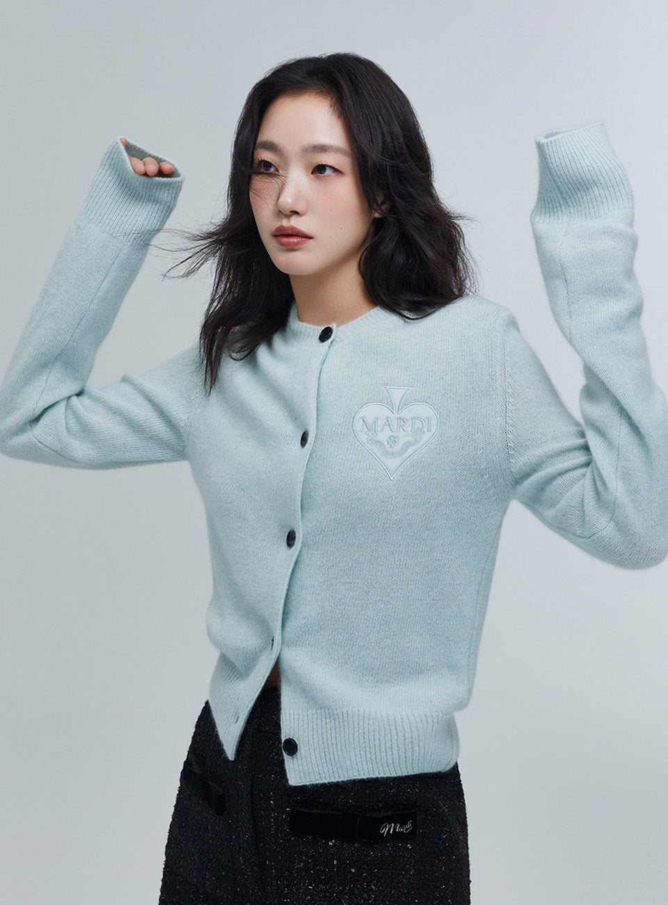 Mardi Mercredi - Raccoon Blended Cardigan Round Neck Spade (Babyblue) product image 1 | TRAB K-Fashion Australia