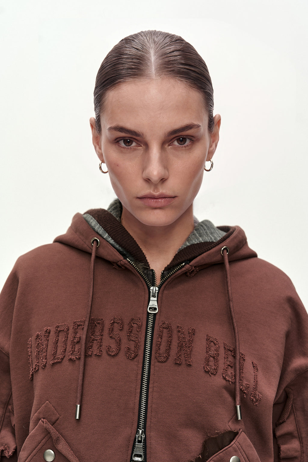 Andersson Bell - Raw-Cut Studded Zip-Up Hoodie (brick) (Brick) product image 4 | TRAB K-Fashion Australia