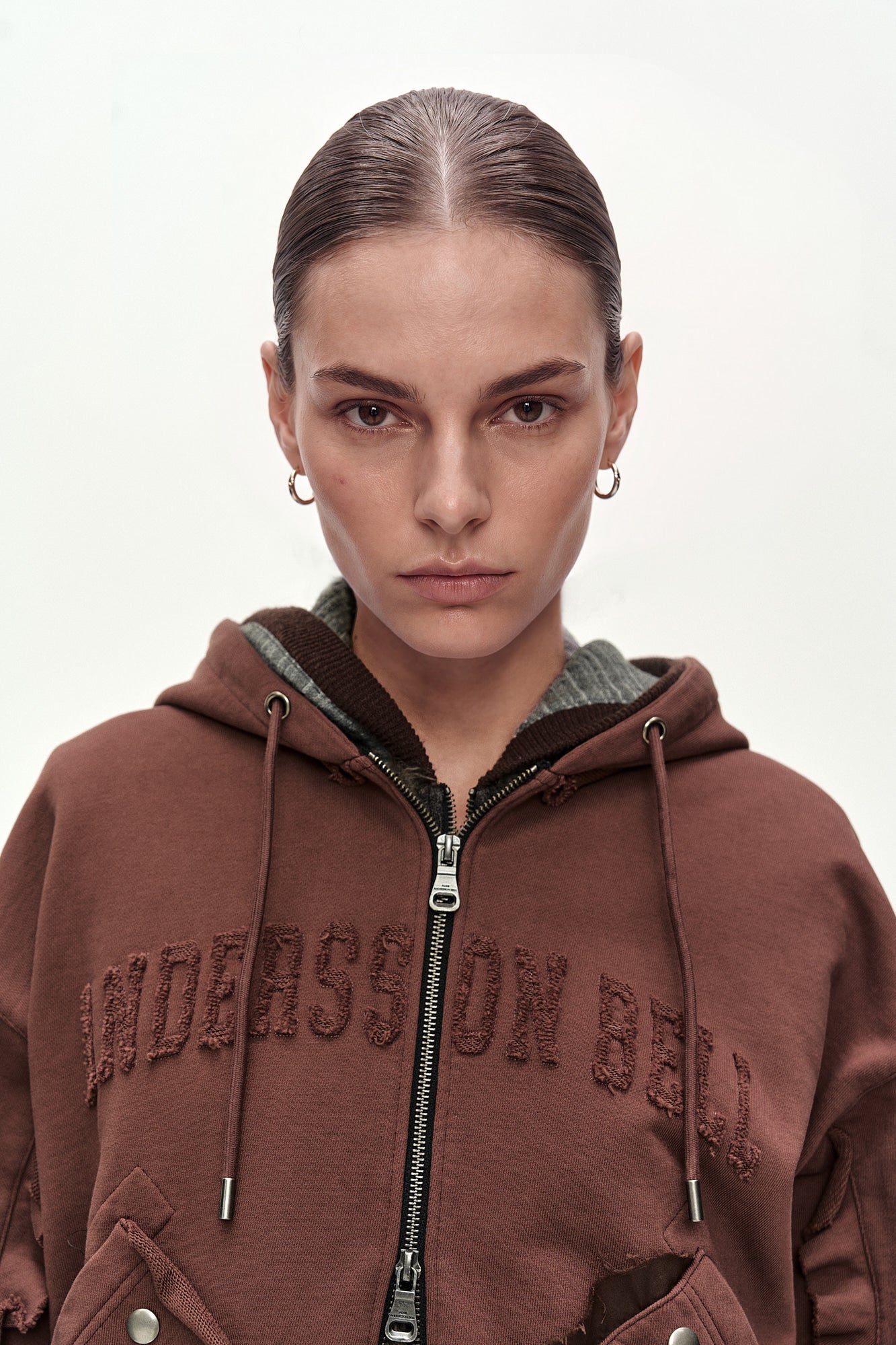 Andersson Bell - Raw-Cut Studded Zip-Up Hoodie (brick) (Brick) product image 4 | TRAB K-Fashion Australia