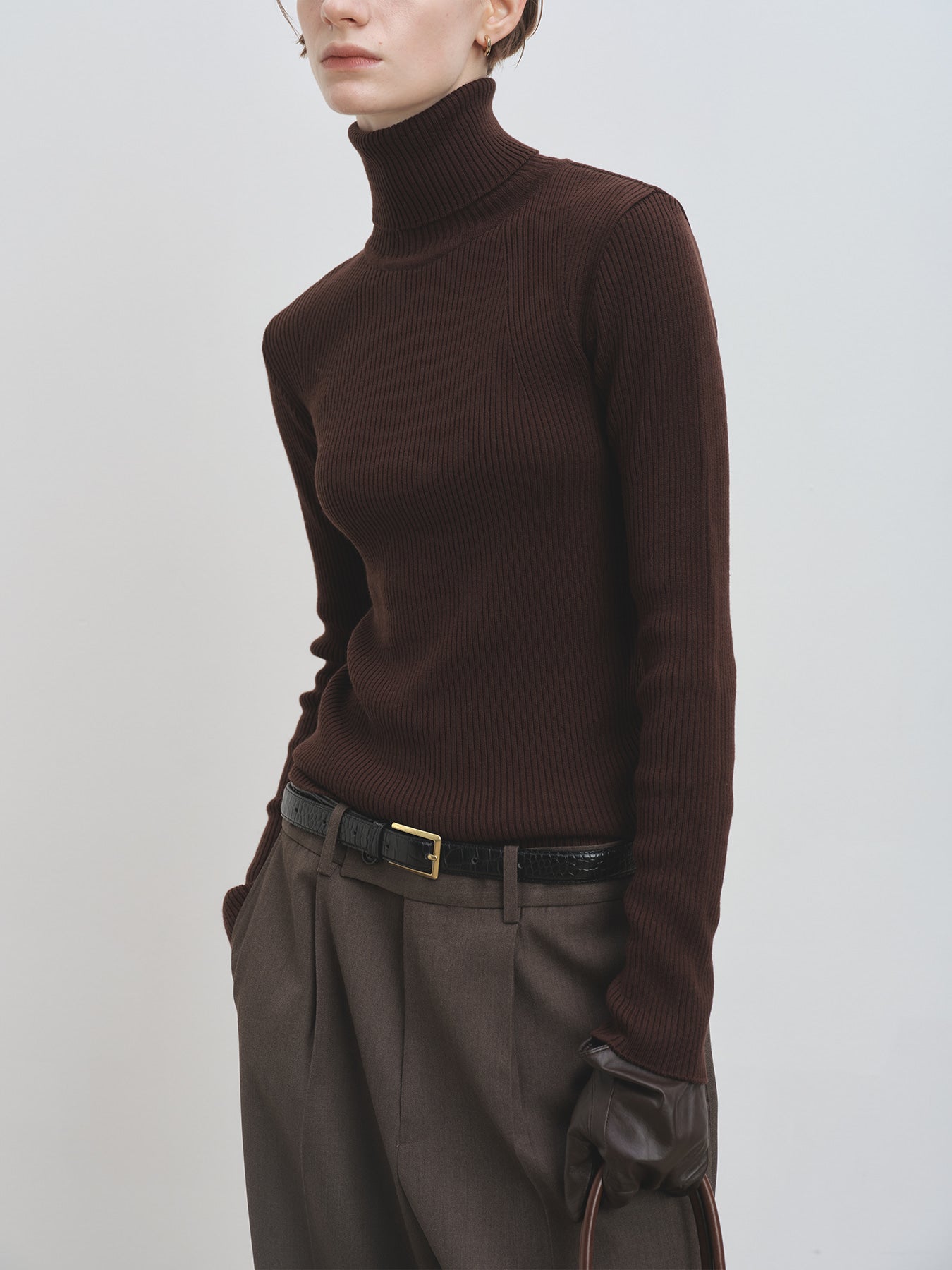 Tonywack - Slim-Fit Ribbed Turtleneck (Brown) product image 5 | TRAB K-Fashion Australia
