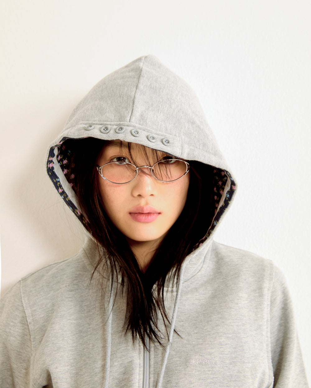 Coyseio - Flower Point Zip-Up Hoodie (Melange Grey) product image 8 | TRAB K-Fashion Australia
