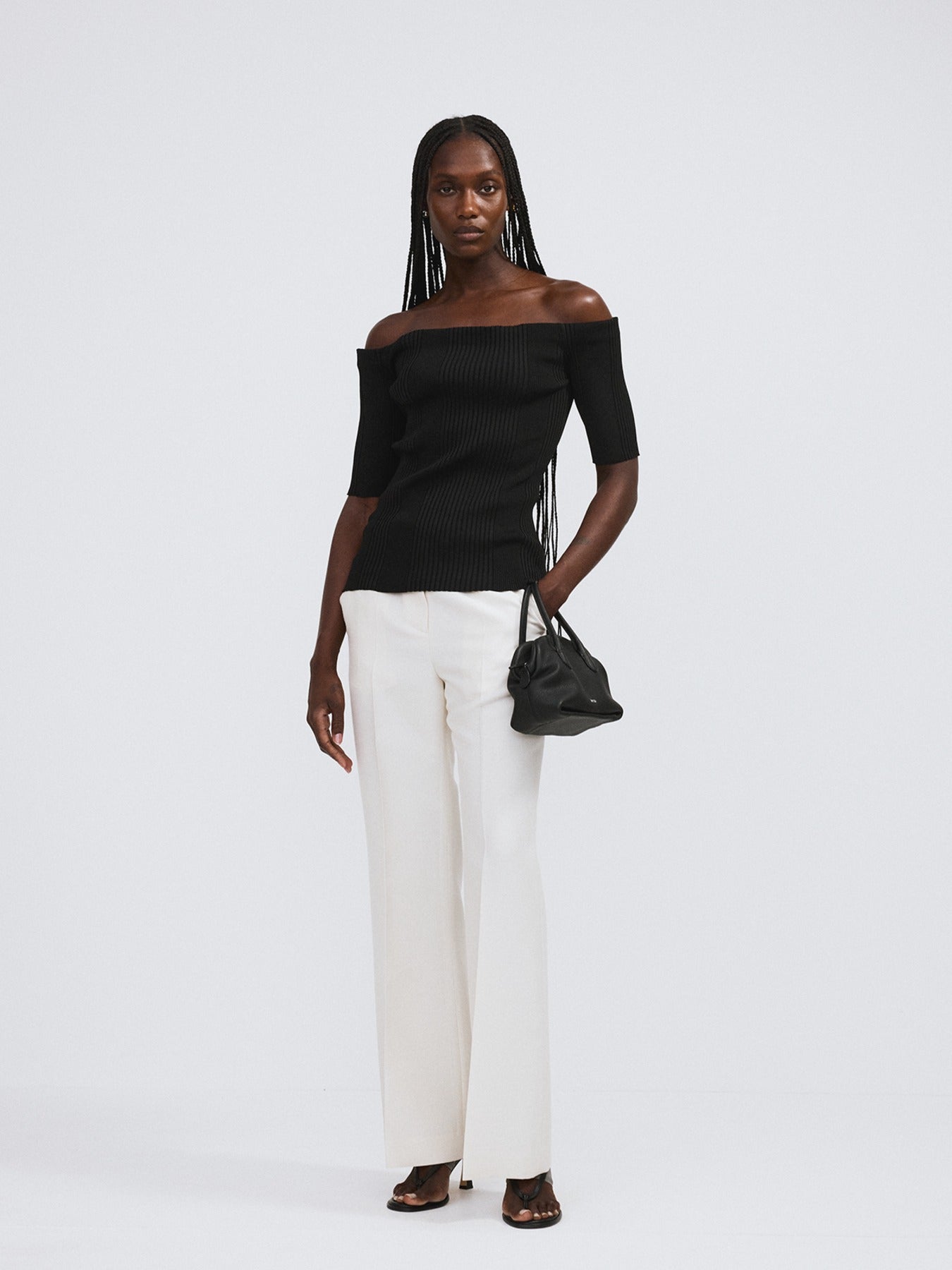 Recto - Off Shoulder Ribbed Knit Top (Black) product image 1 | TRAB K-Fashion Australia
