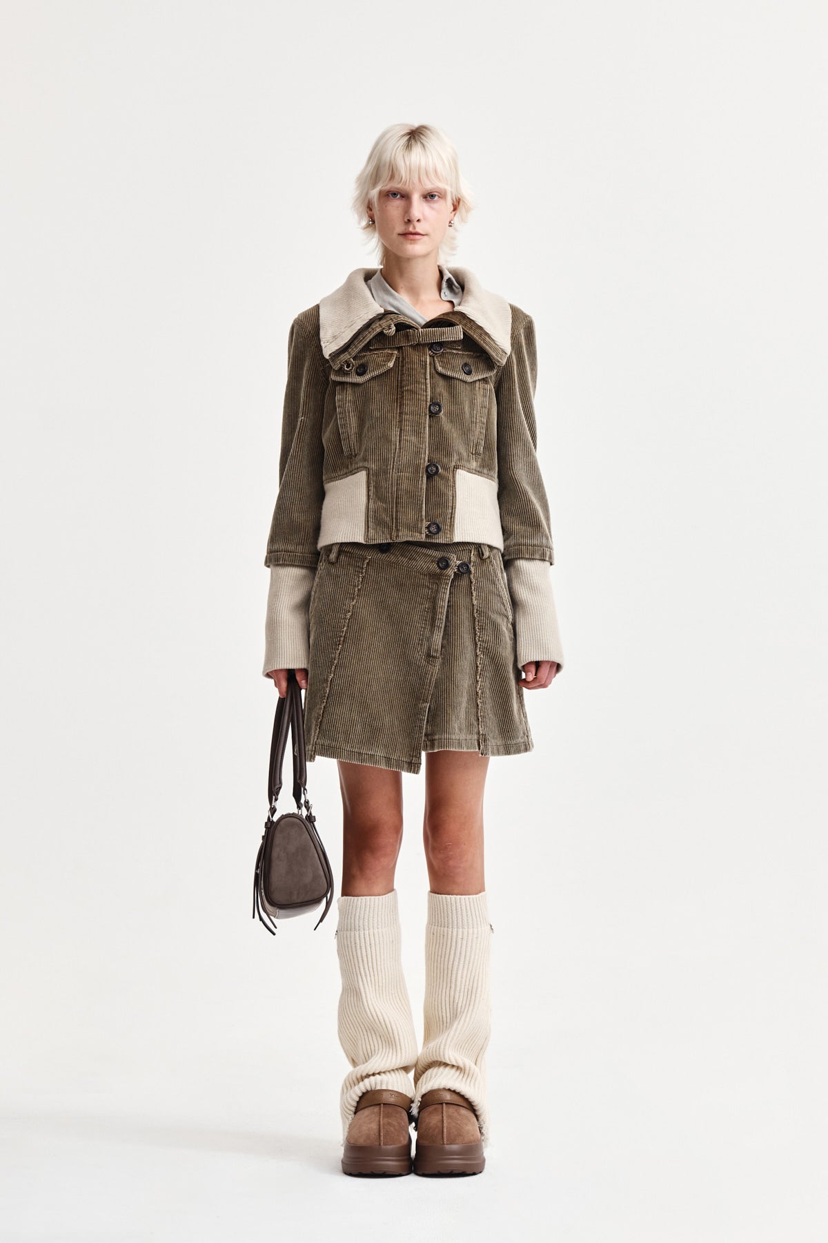 Matin Kim - Washed Corduroy Wrap Skirt (Khaki) product image 1 | TRAB K-Fashion Australia