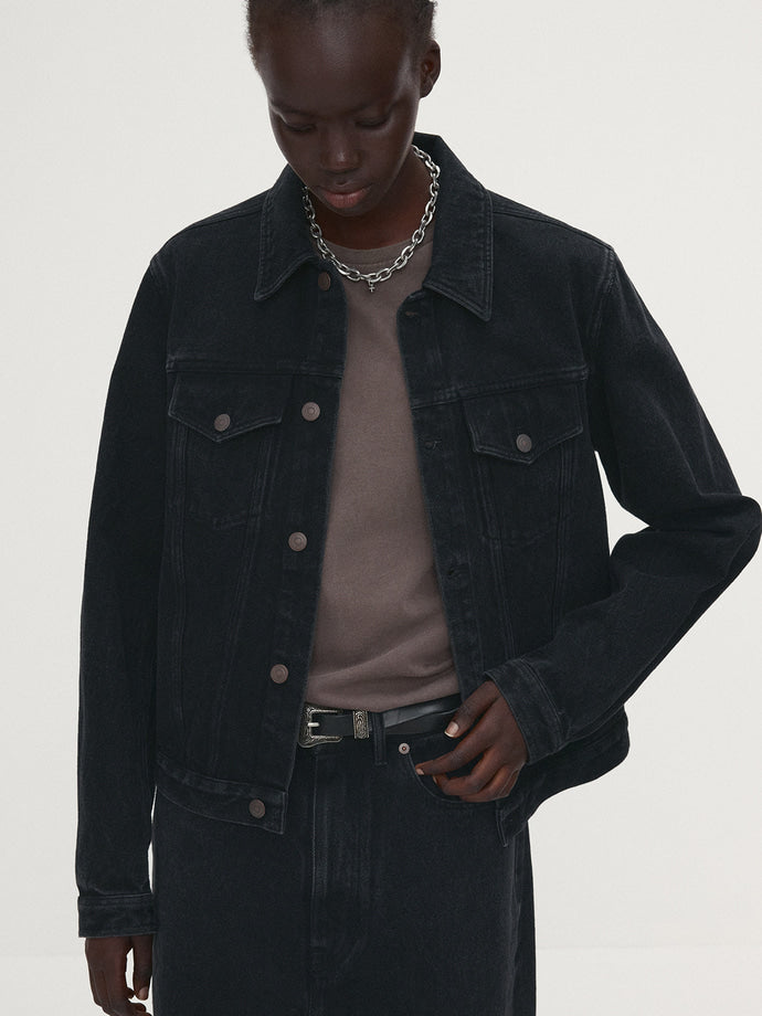 Tonywack - Cropped Denim Trucker Jacket (Washed Black) product image 1 | TRAB K-Fashion Australia