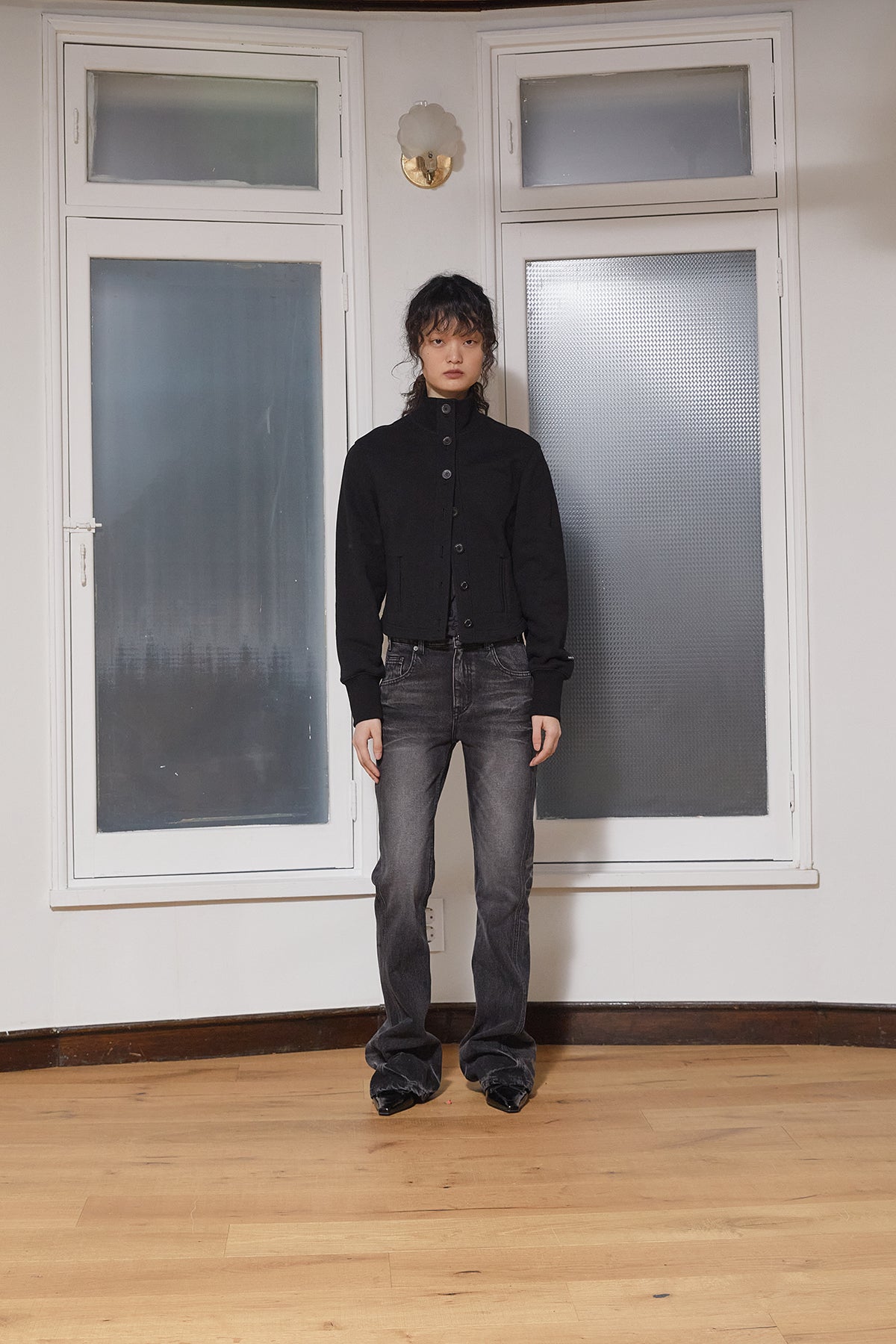 Matin Kim - Deep Washed Semi Boots Cut Denim Pants (Charcoal) product image 15 | TRAB K-Fashion Australia