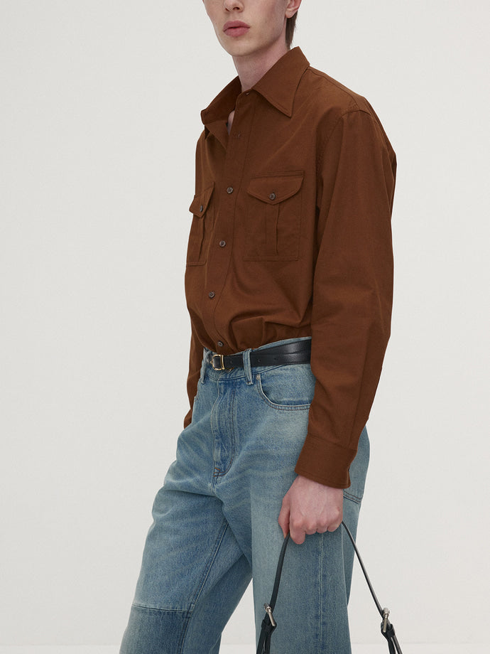 Tonywack - Sand-Washed Cotton Officer Shirt (Amber Brown) product image 4 | TRAB K-Fashion Australia