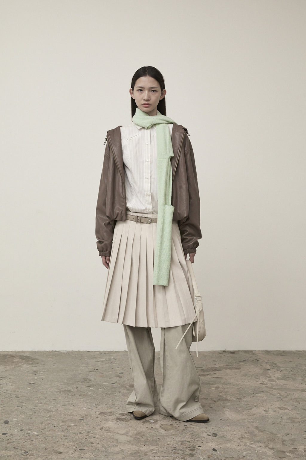 Matin Kim - Faux Leather Hoody Crop Jumper (Brown) product image 9 | TRAB K-Fashion Australia