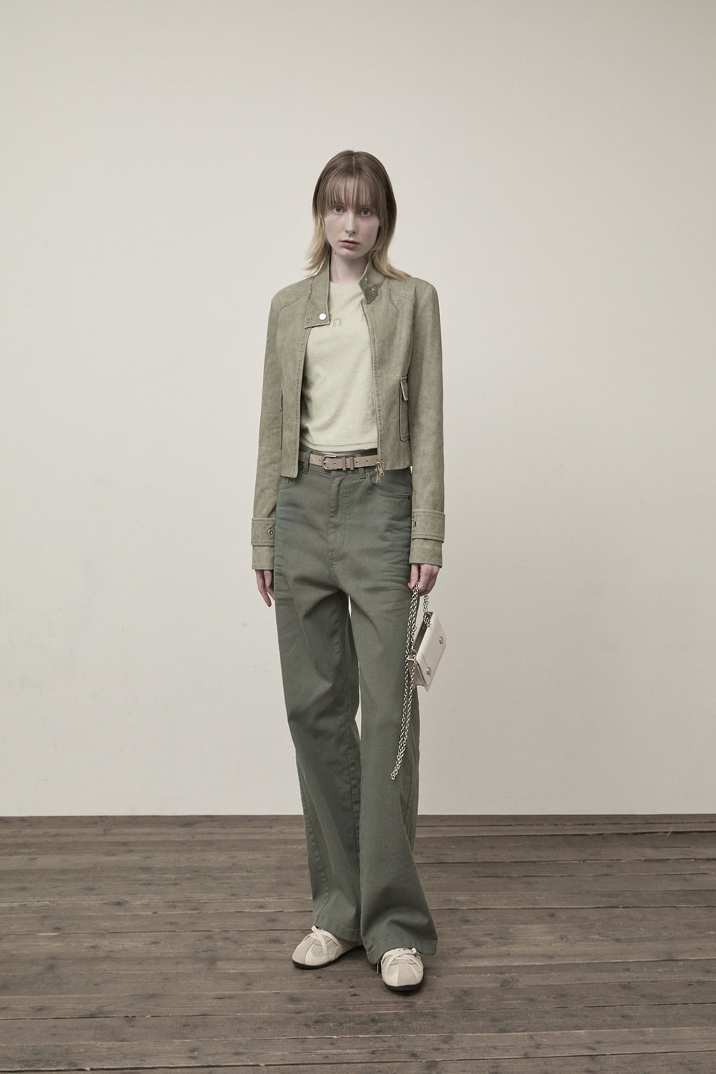 Matin Kim - Washed Slim Biker Jumper (Light Khaki) product image 9 | TRAB K-Fashion Australia