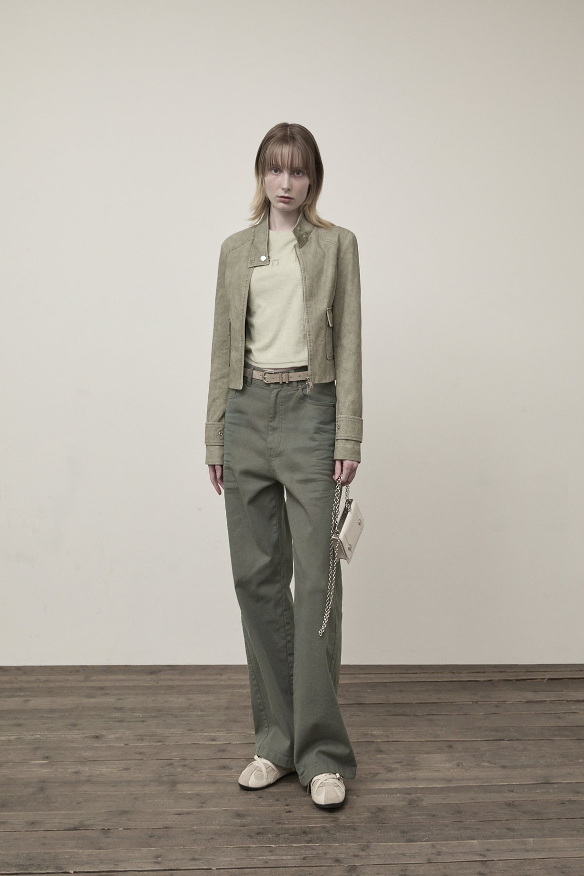 Matin Kim - Washed Slim Biker Jumper (Light Khaki) product image 9 | TRAB K-Fashion Australia