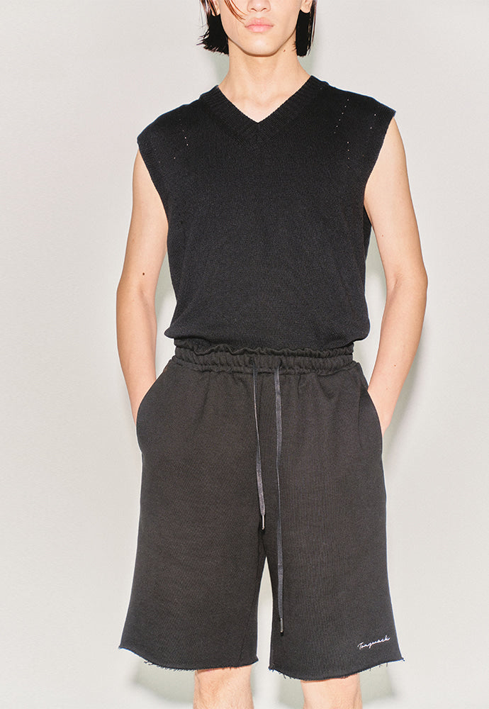 Tonywack - Heavyweight Brushed-Jersey Logo Embroidered Shorts (Black) product image 4 | TRAB K-Fashion Australia