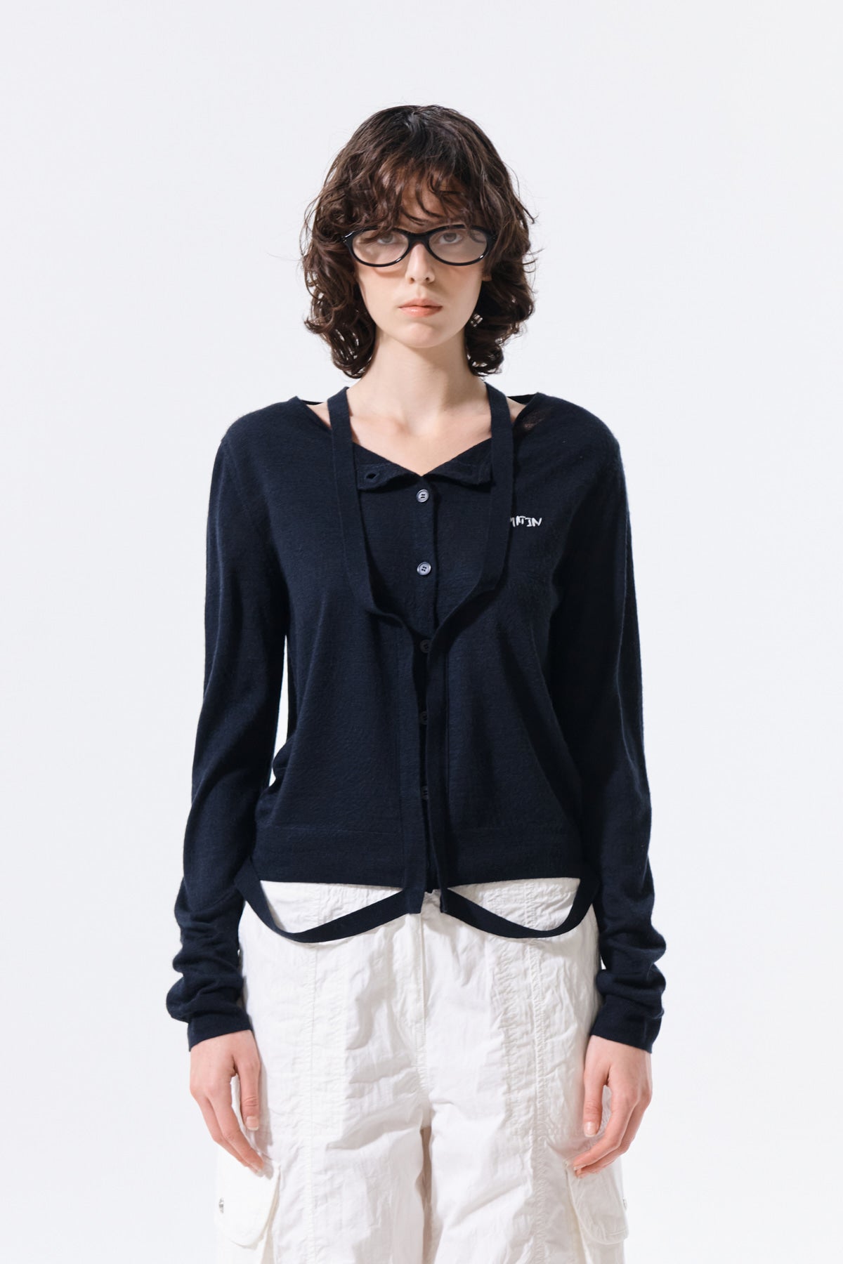 Matin Kim - String Detail Knit Cardigan (Dark Navy) product image 6 | TRAB K-Fashion Australia