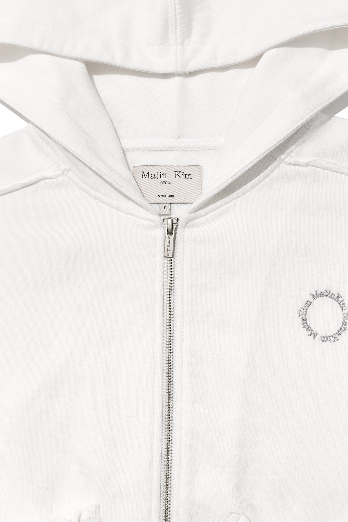 Matin Kim - Volume Pocket Crop Hoody Zip Up (White) product image 3 | TRAB K-Fashion Australia