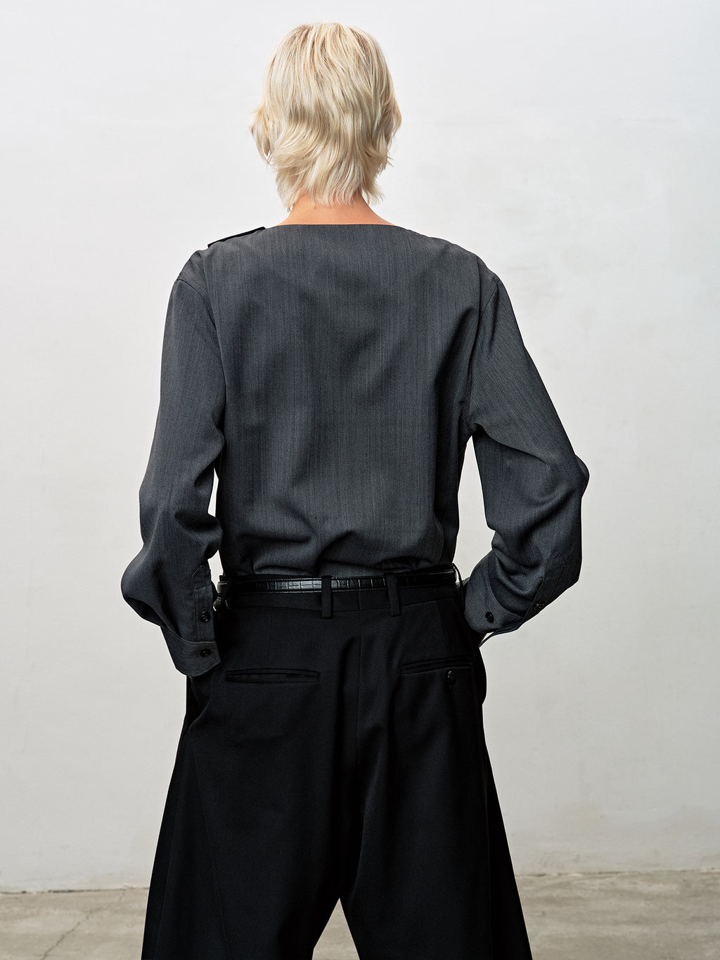 Tonywack - Herringbone Wool Cowl-Neck Blouse (Mid-Grey Herringbone) product image 4 | TRAB K-Fashion Australia