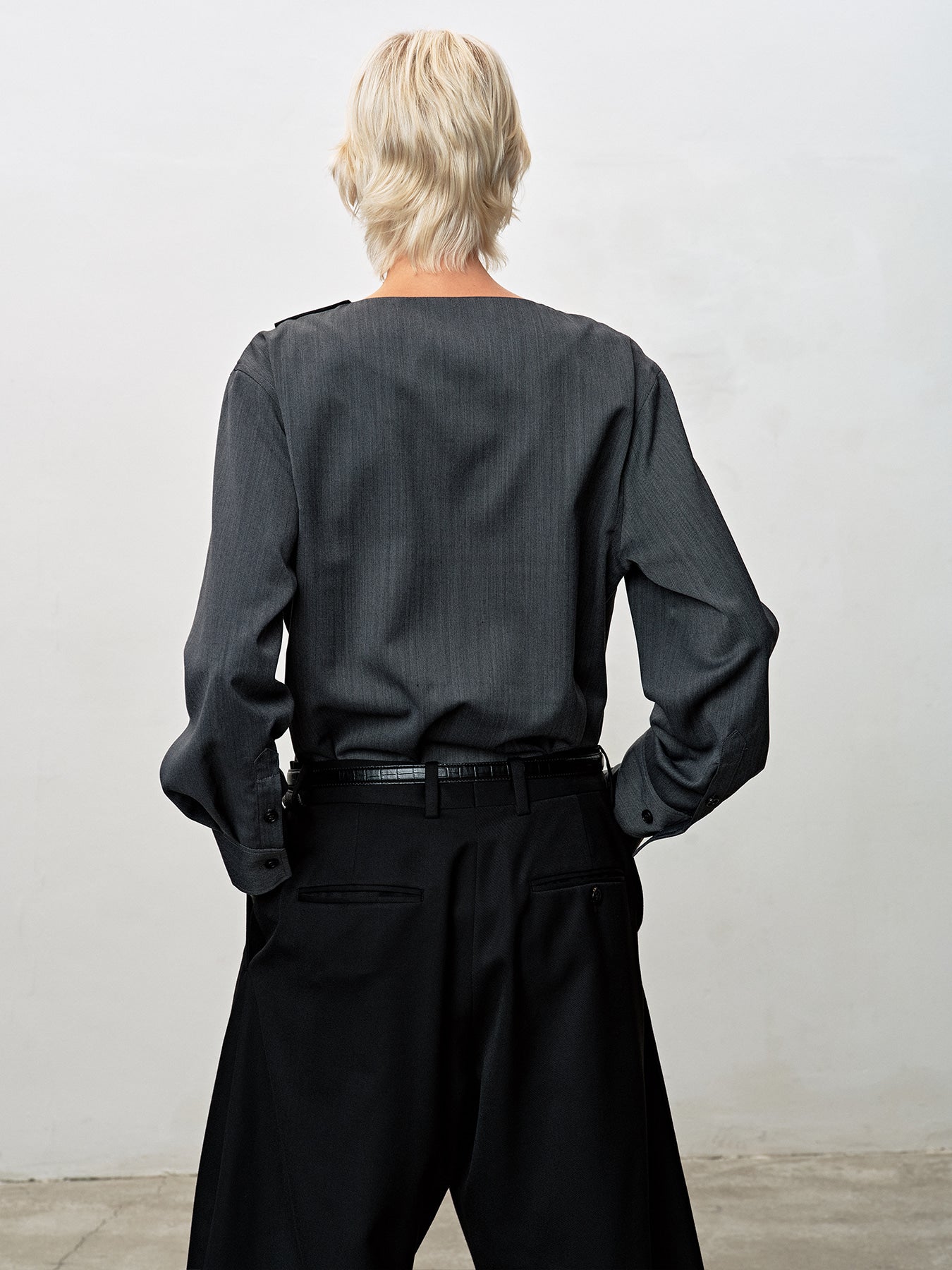 Tonywack - Herringbone Wool Cowl-Neck Blouse (Mid-Grey Herringbone) product image 4 | TRAB K-Fashion Australia