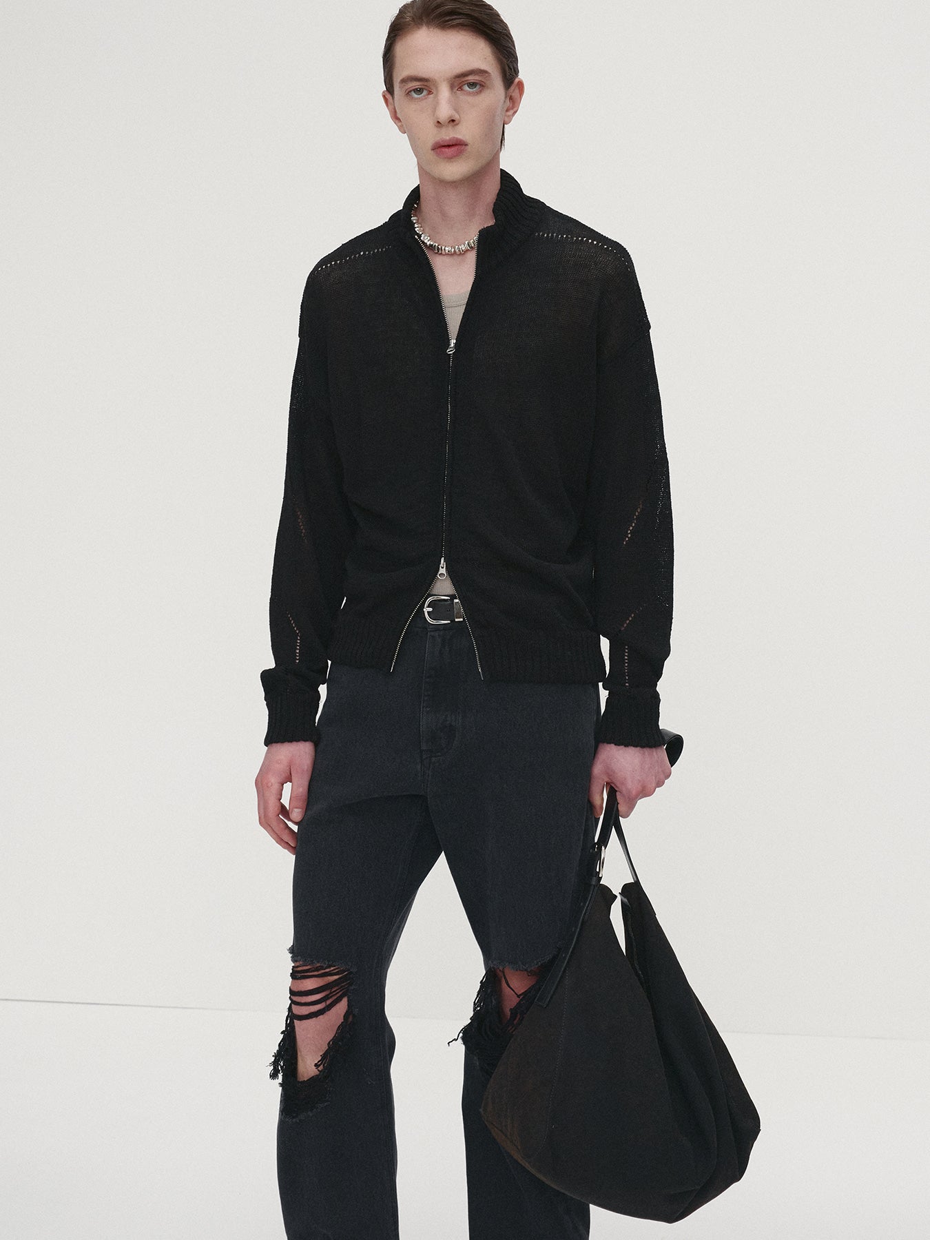 Tonywack - Linen Full Zip Knitted Jumper (Black) product image 5 | TRAB K-Fashion Australia