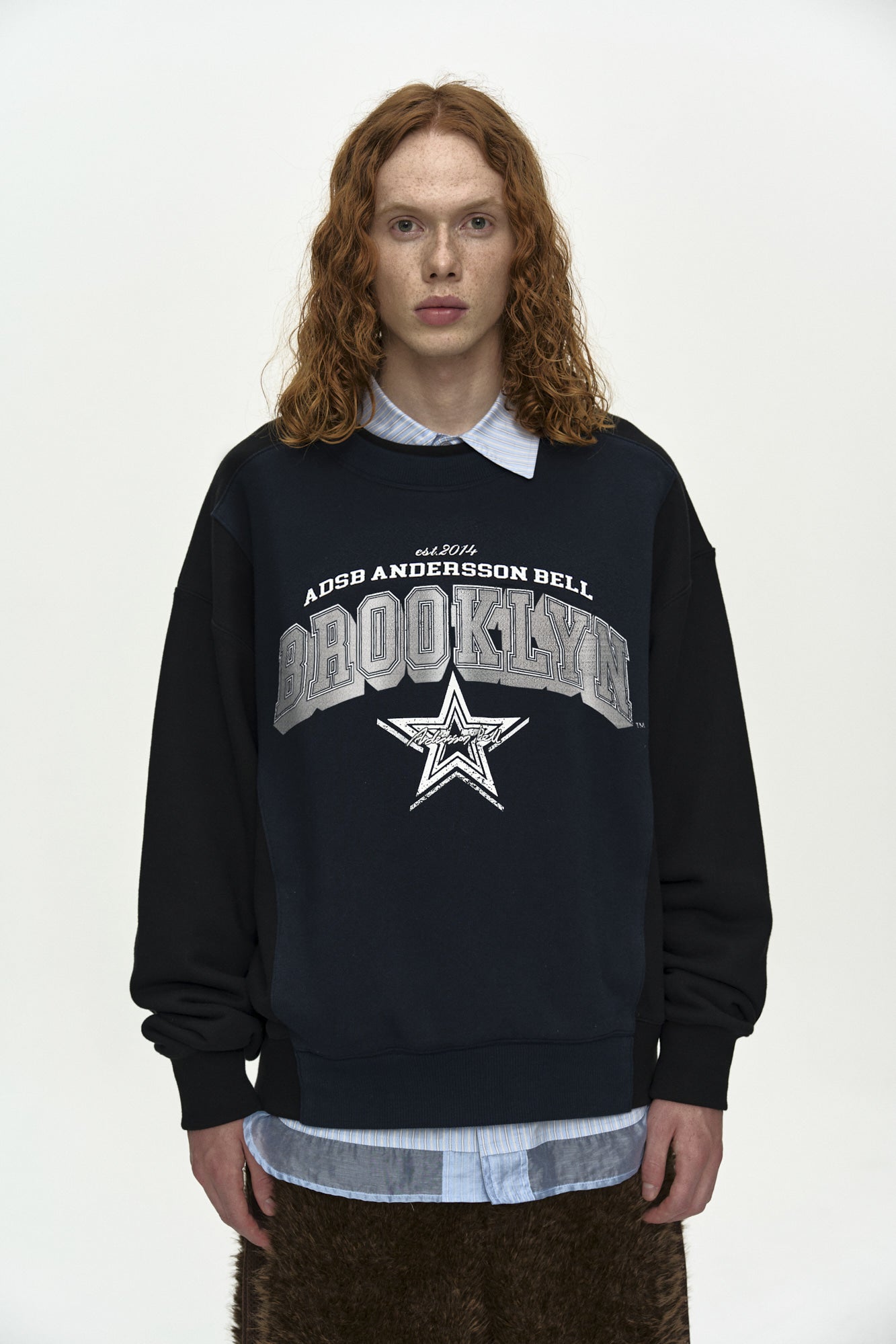 Andersson Bell - Unisex Arch Logo Layered Sweatshirt (Black/Navy) product image 6 | TRAB K-Fashion Australia