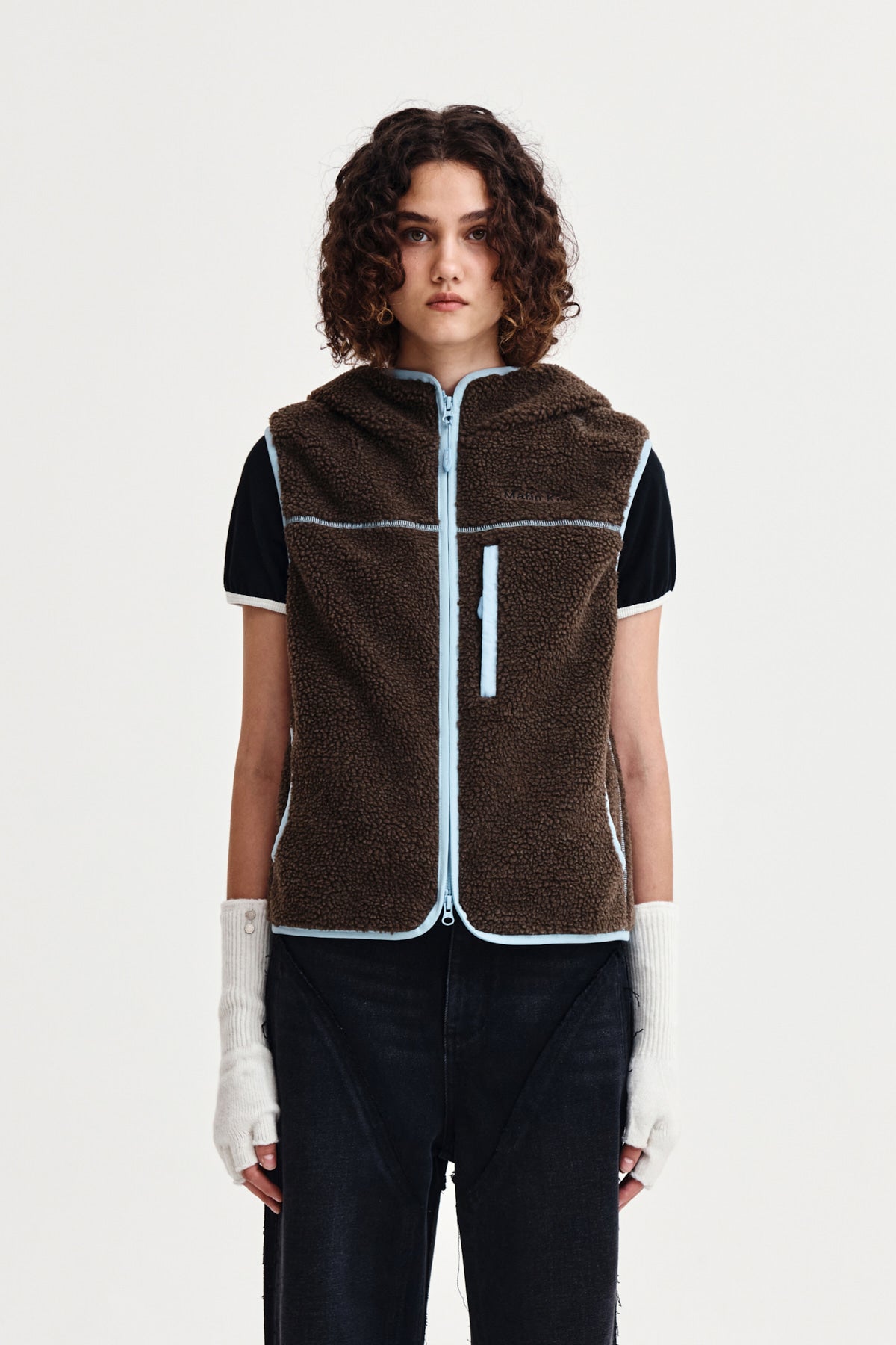 Matin Kim - Fleece Hoody Vest (Dark Brown) product image 1 | TRAB K-Fashion Australia