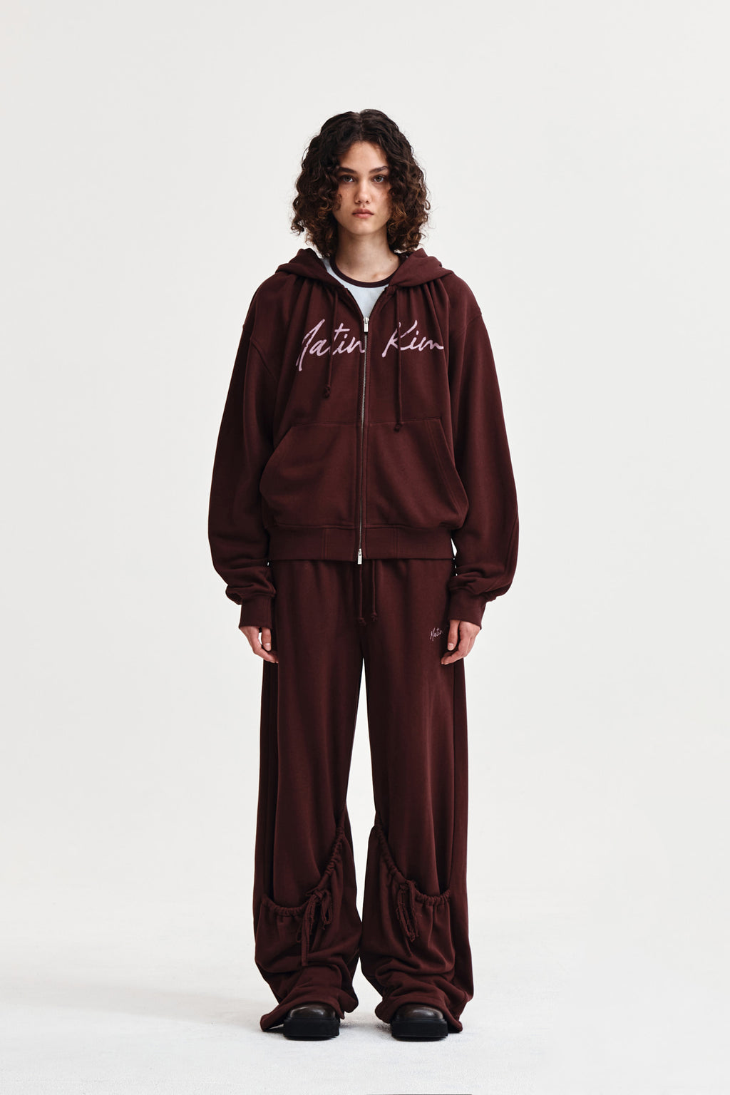 Matin Kim - Drawstring Point Sweatpants (Burgundy) product image 10 | TRAB K-Fashion Australia