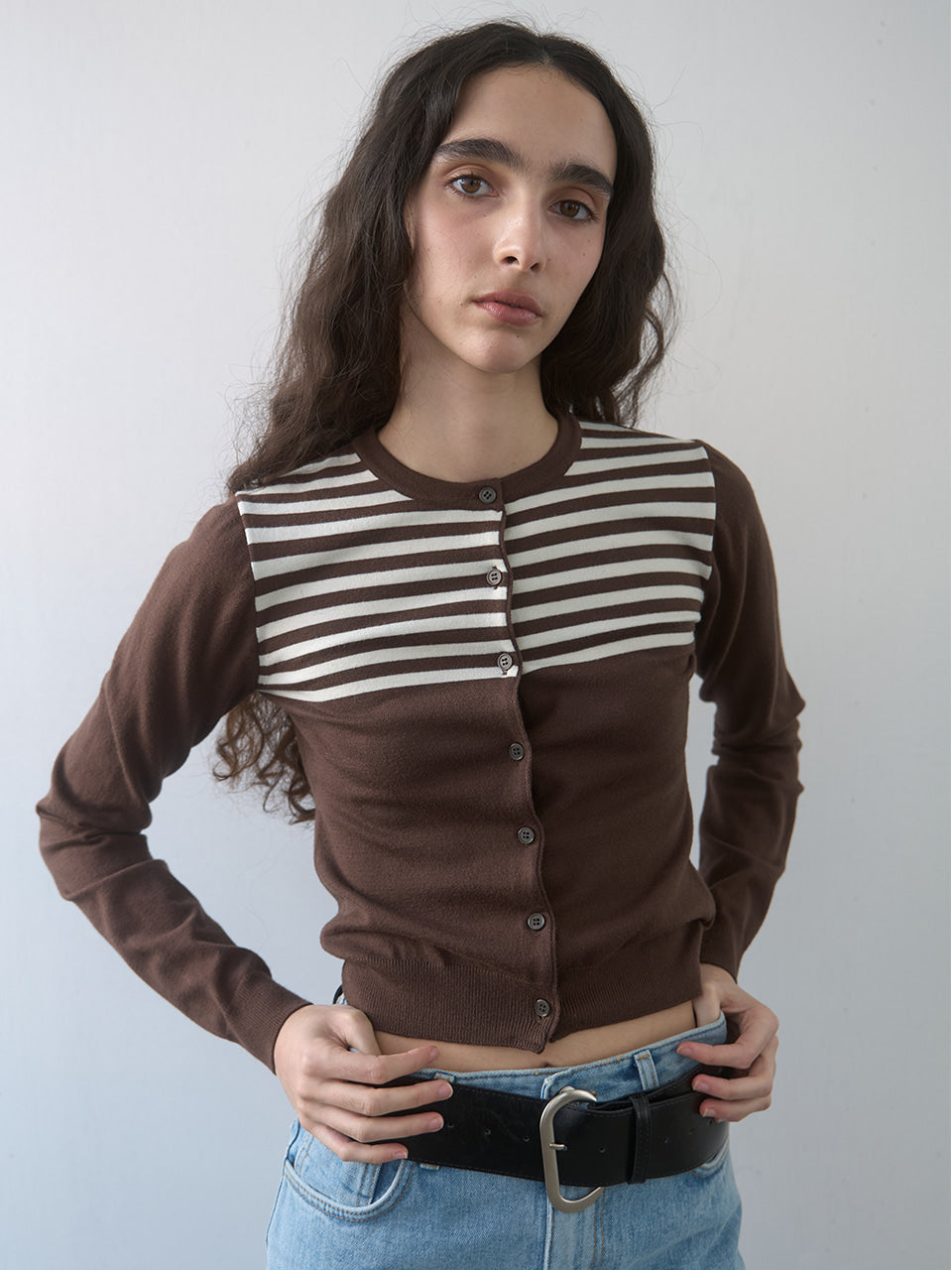 Kijun - Stripe Knit Cardigan (Brown) product image 2 | TRAB K-Fashion Australia