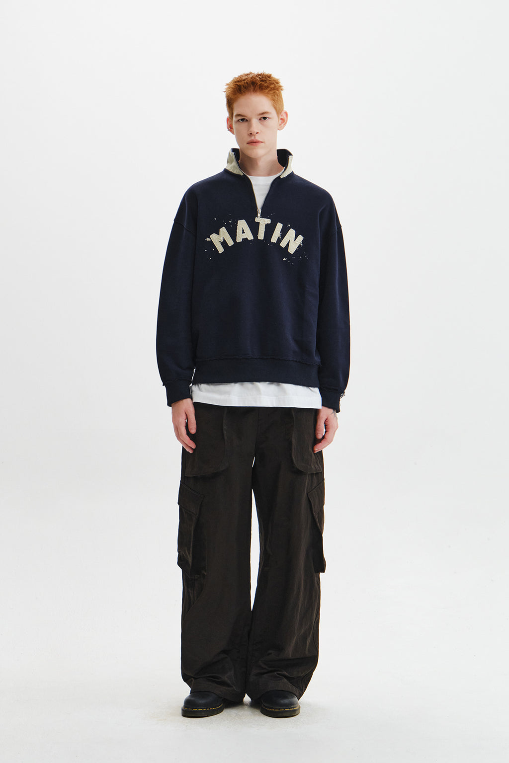 Matin Kim - Applique Logo Collar Quarter Zip Up (Navy) product image 11 | TRAB K-Fashion Australia