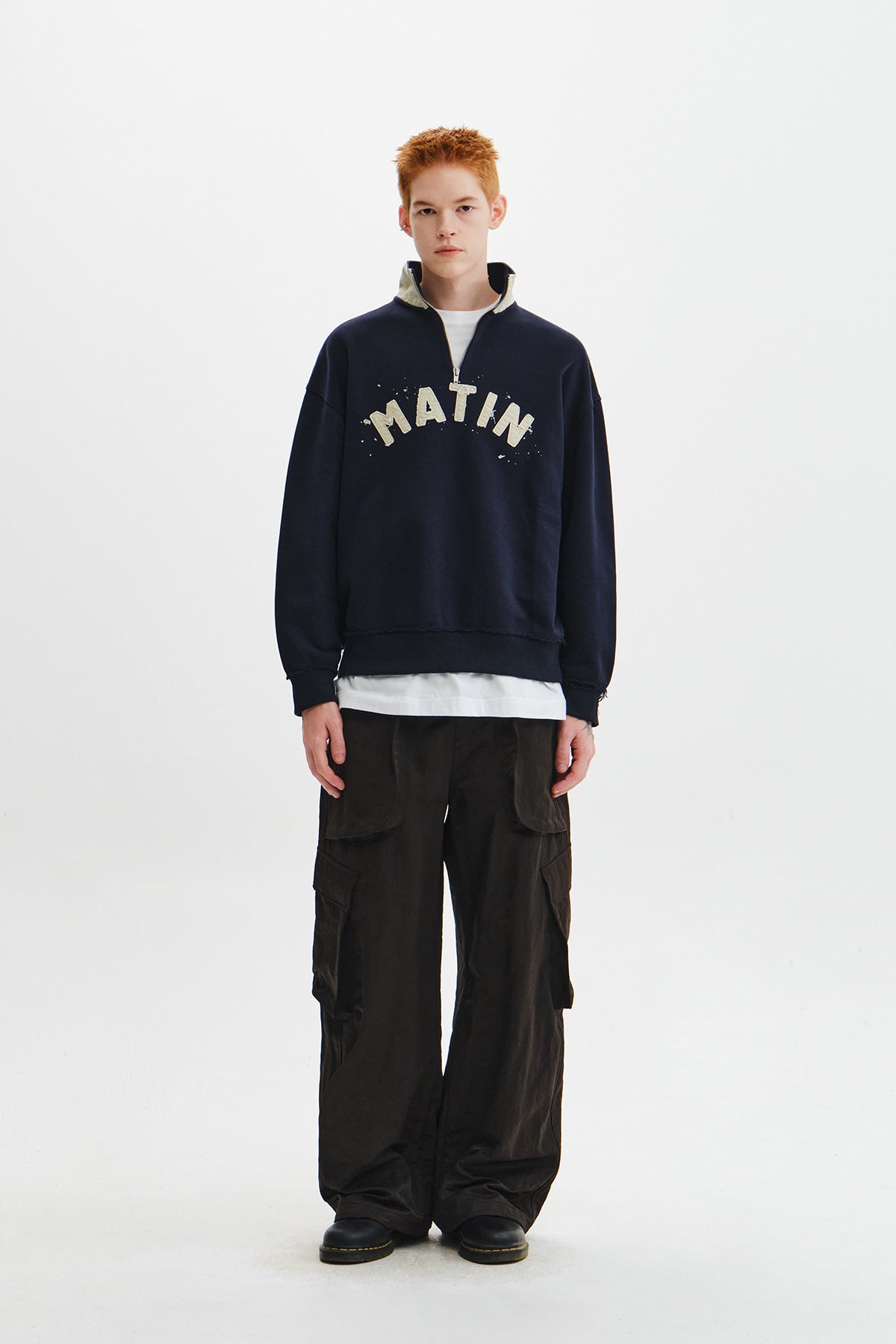 Matin Kim - Applique Logo Collar Quarter Zip Up (Navy) product image 11 | TRAB K-Fashion Australia