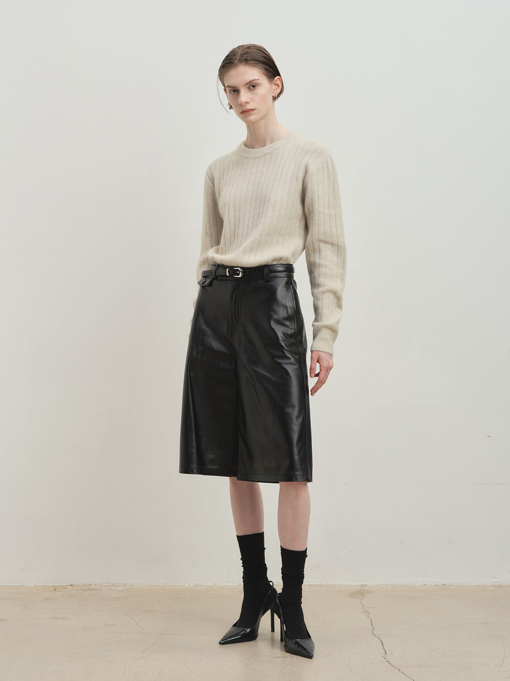 Tonywack - Superfine Merino Wool Tube Scarf Attaced Ribbed Sweater (Ecru) product image 6 | TRAB K-Fashion Australia