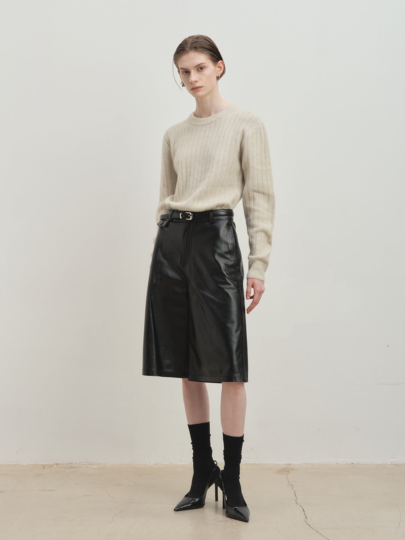 Tonywack - Superfine Merino Wool Tube Scarf Attaced Ribbed Sweater (Ecru) product image 6 | TRAB K-Fashion Australia