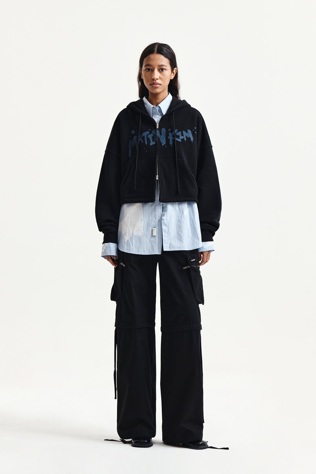 Matin Kim - Graffiti Logo Crop Hoody Zip Up (Black) product image 9 | TRAB K-Fashion Australia